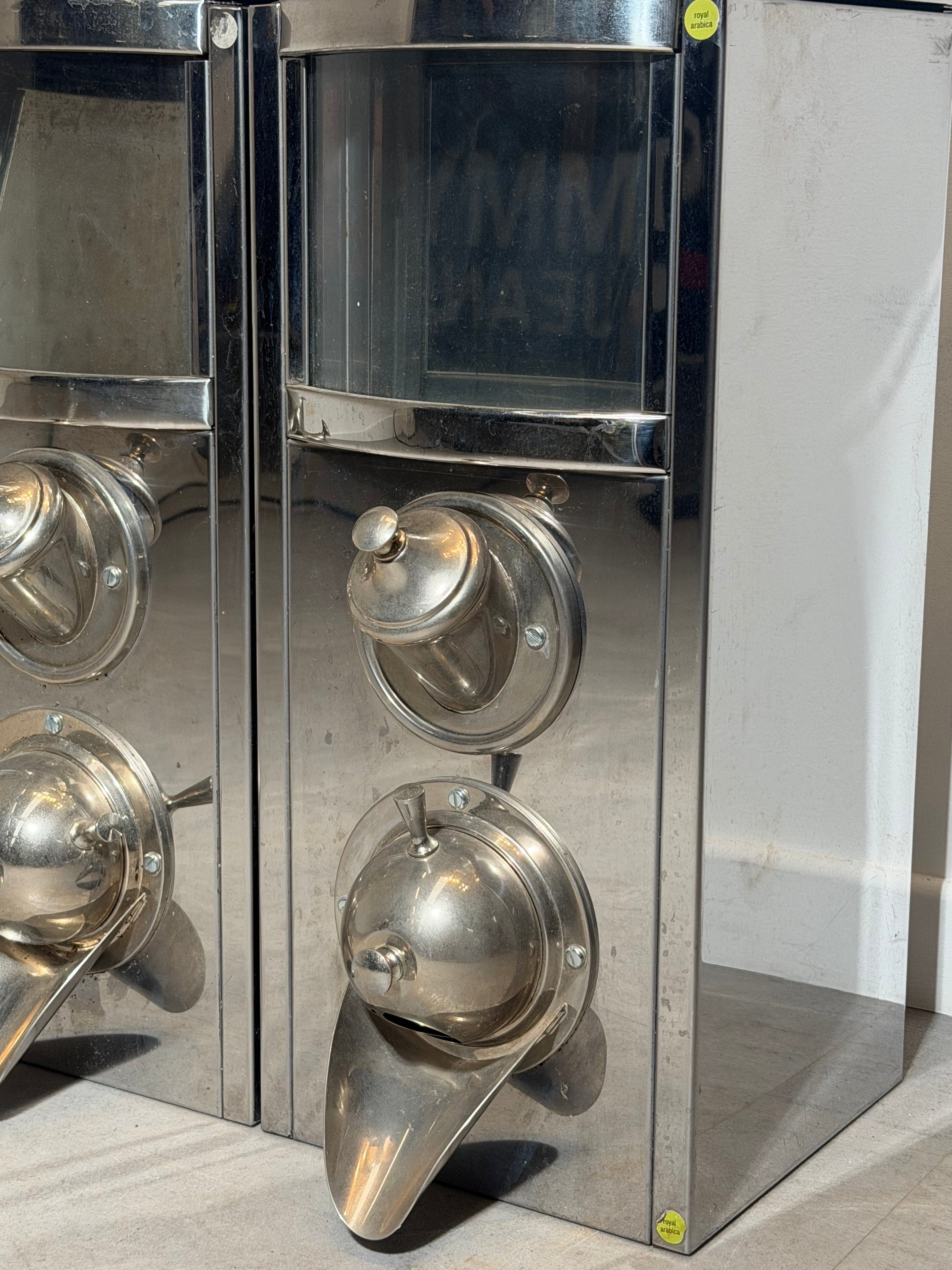 Set of Four Industrial Coffee Silos in Stainless Steel