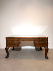 Antique Burr Walnut Partner’s Desk with Glass Top "chippendale"