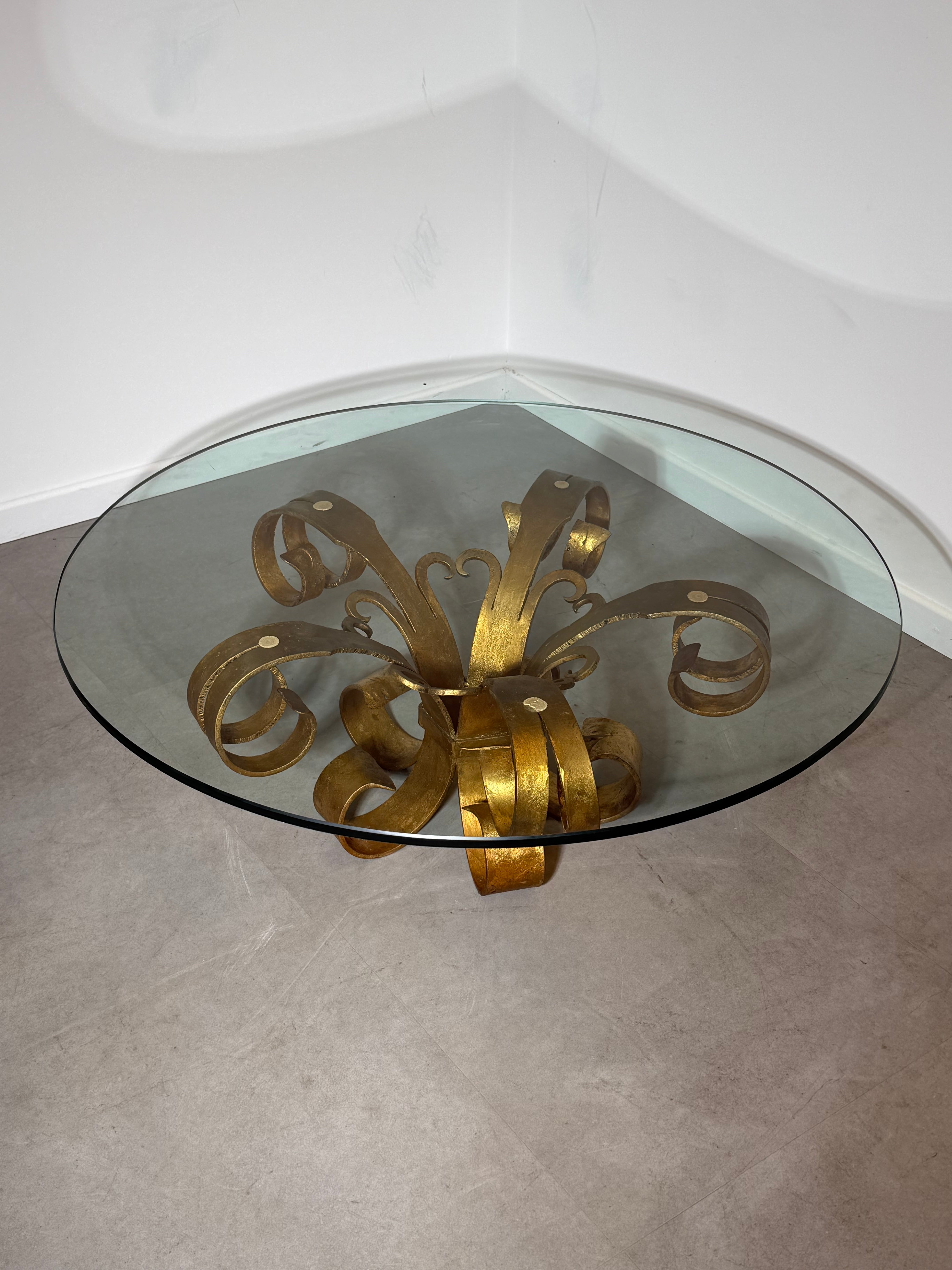 Vintage Gilt Iron Coffee Table with Glass Top