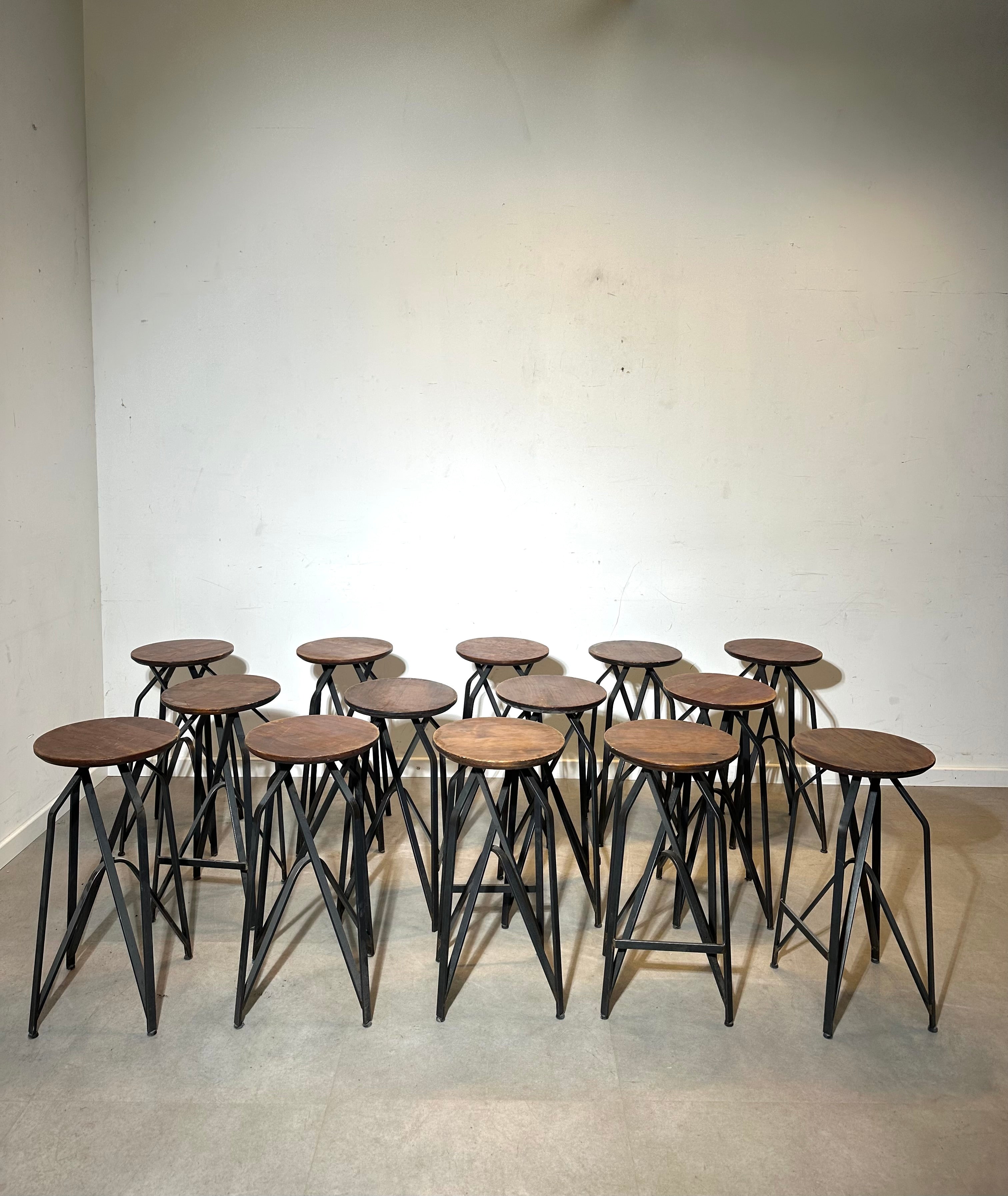 Industrial Wooden Stool with Metal Base