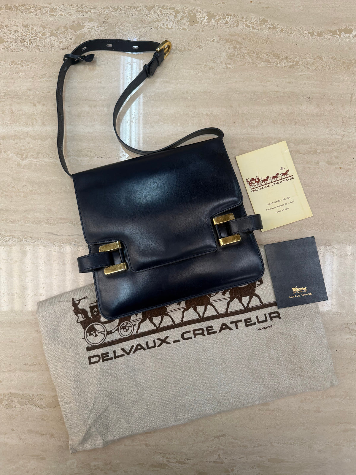 Delvaux “Xylophone” Navy Blue Leather Shoulder Bag – 1977