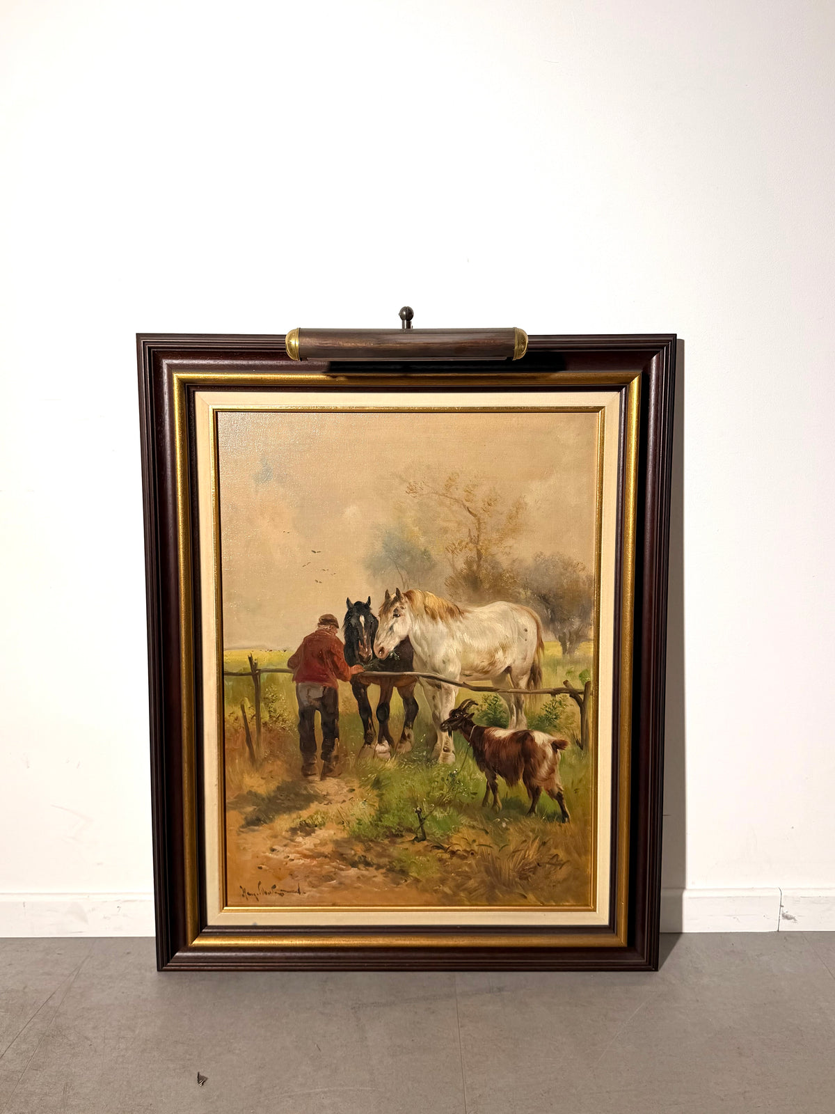 Henry Schouten – Signed Pastoral Painting with Horses and Goat