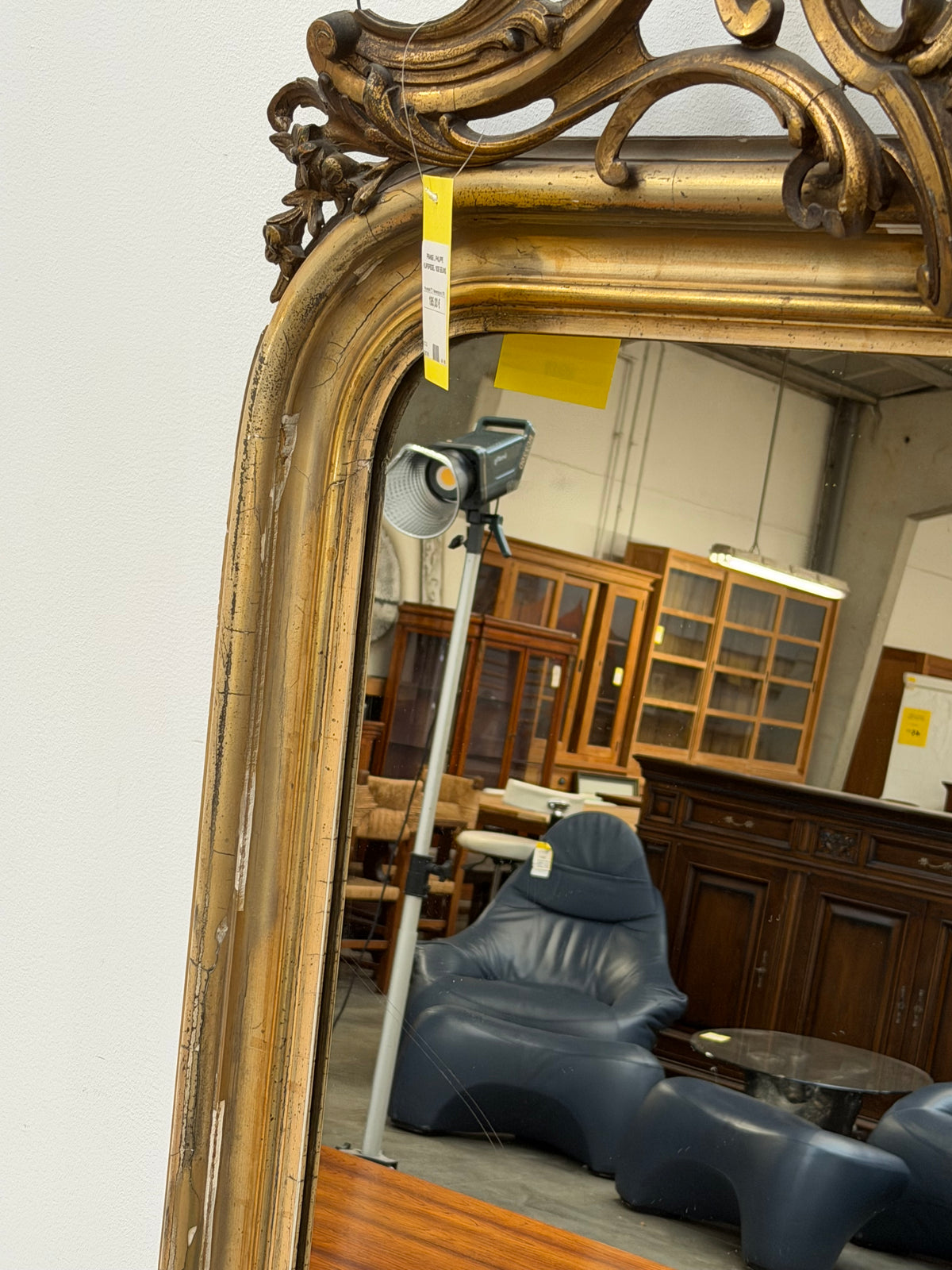 19th-Century Gilt Mirror with Ornate Crest — 192 × 100 cm
