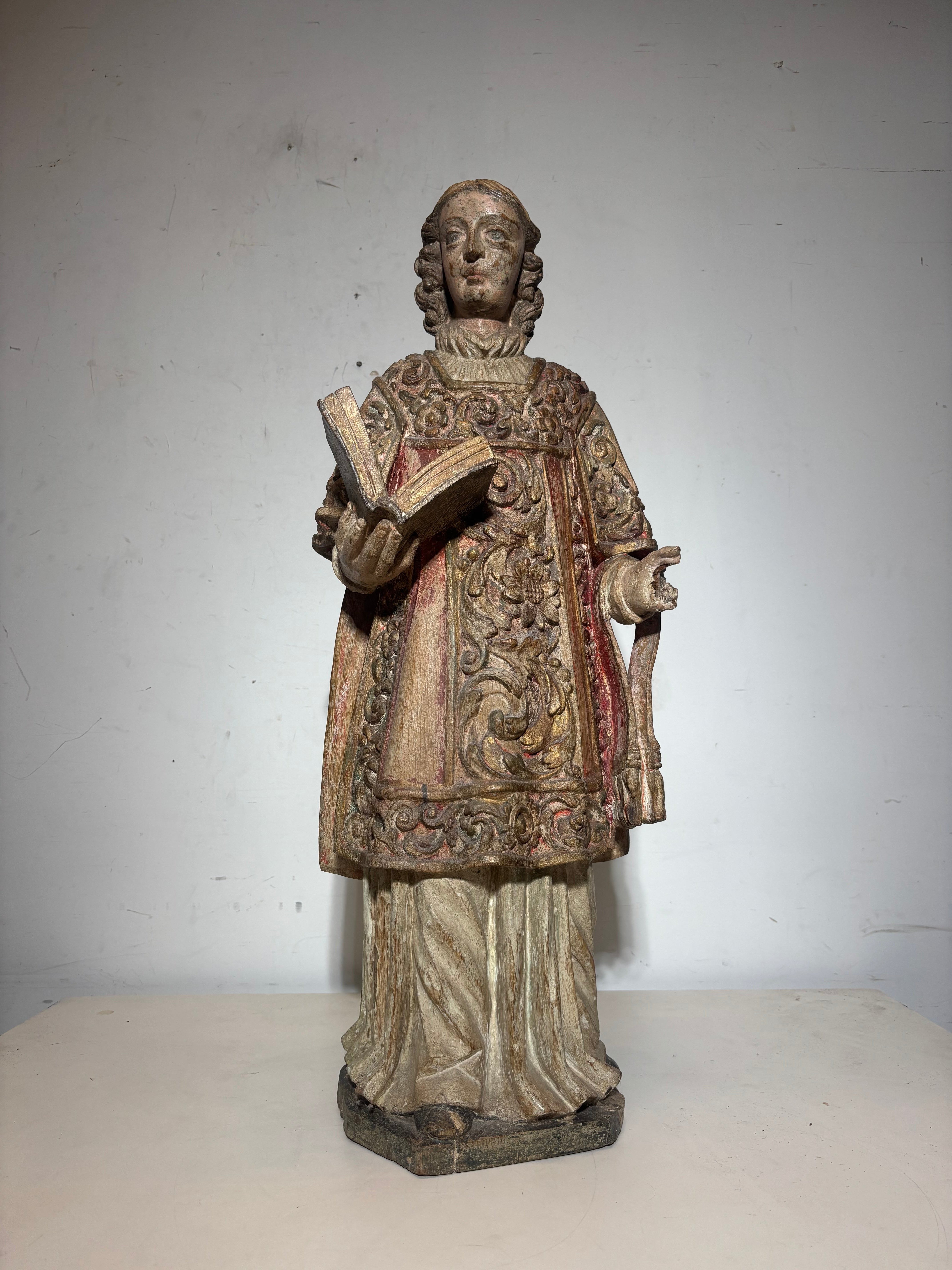 17e-eeuws polychroom standbeeld van Sint Laurentius