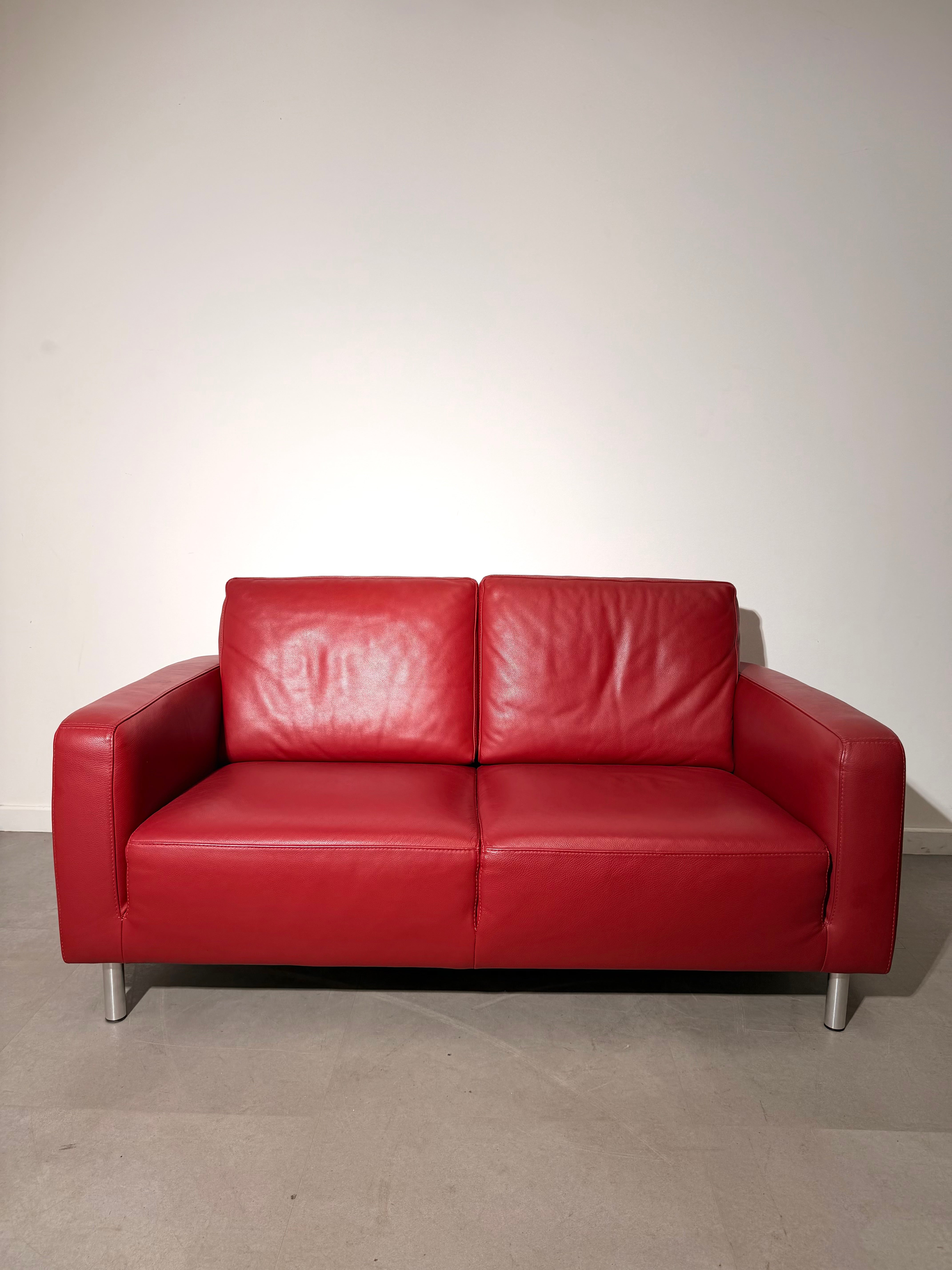 Nicoletti Italia Red Leather Sofa Set.    3 - 2 seater