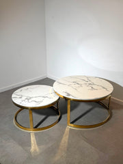 Set of Two Round Marble Look Coffee Tables