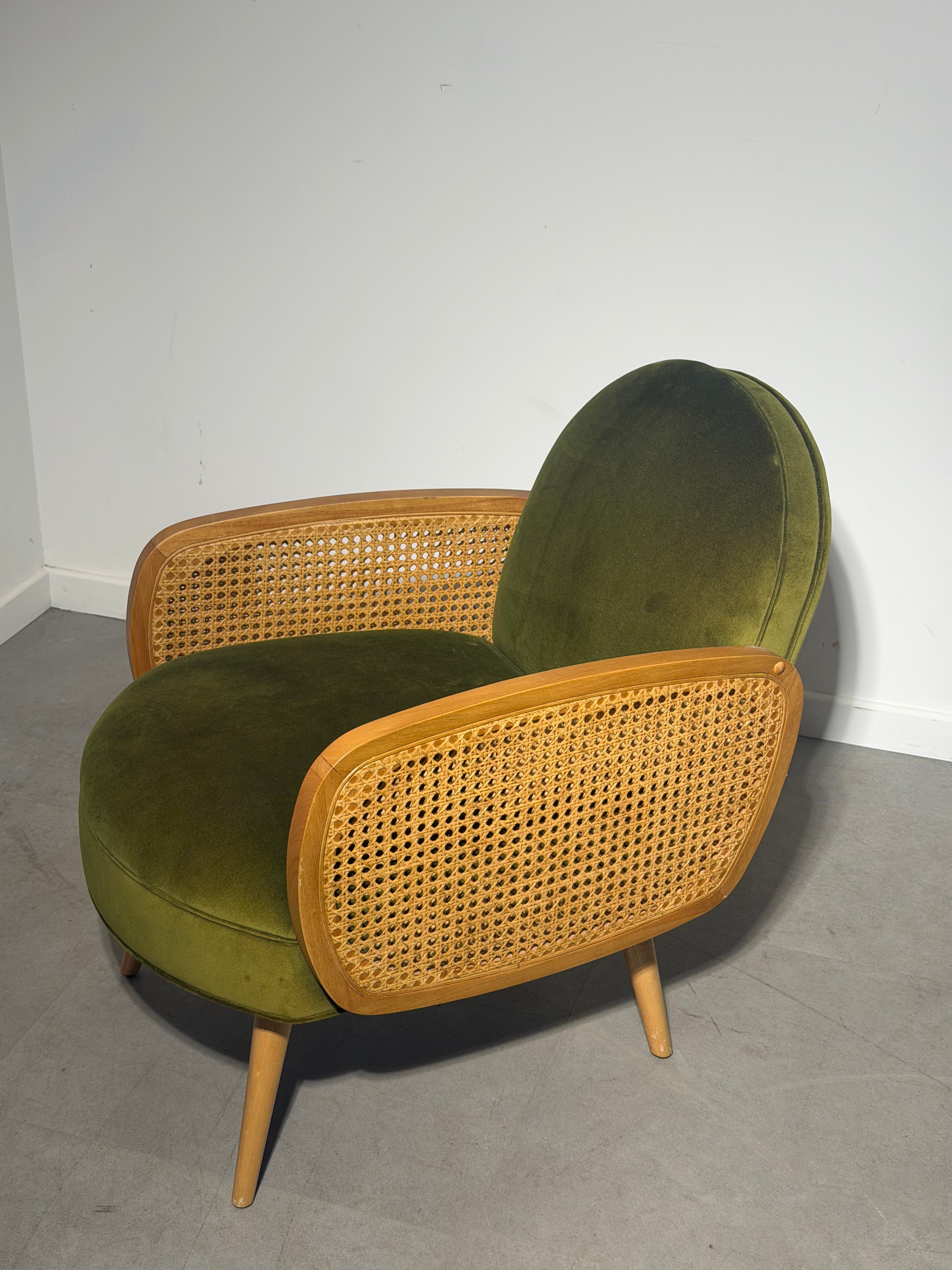 Cane & Olive Velvet Lounge Chair