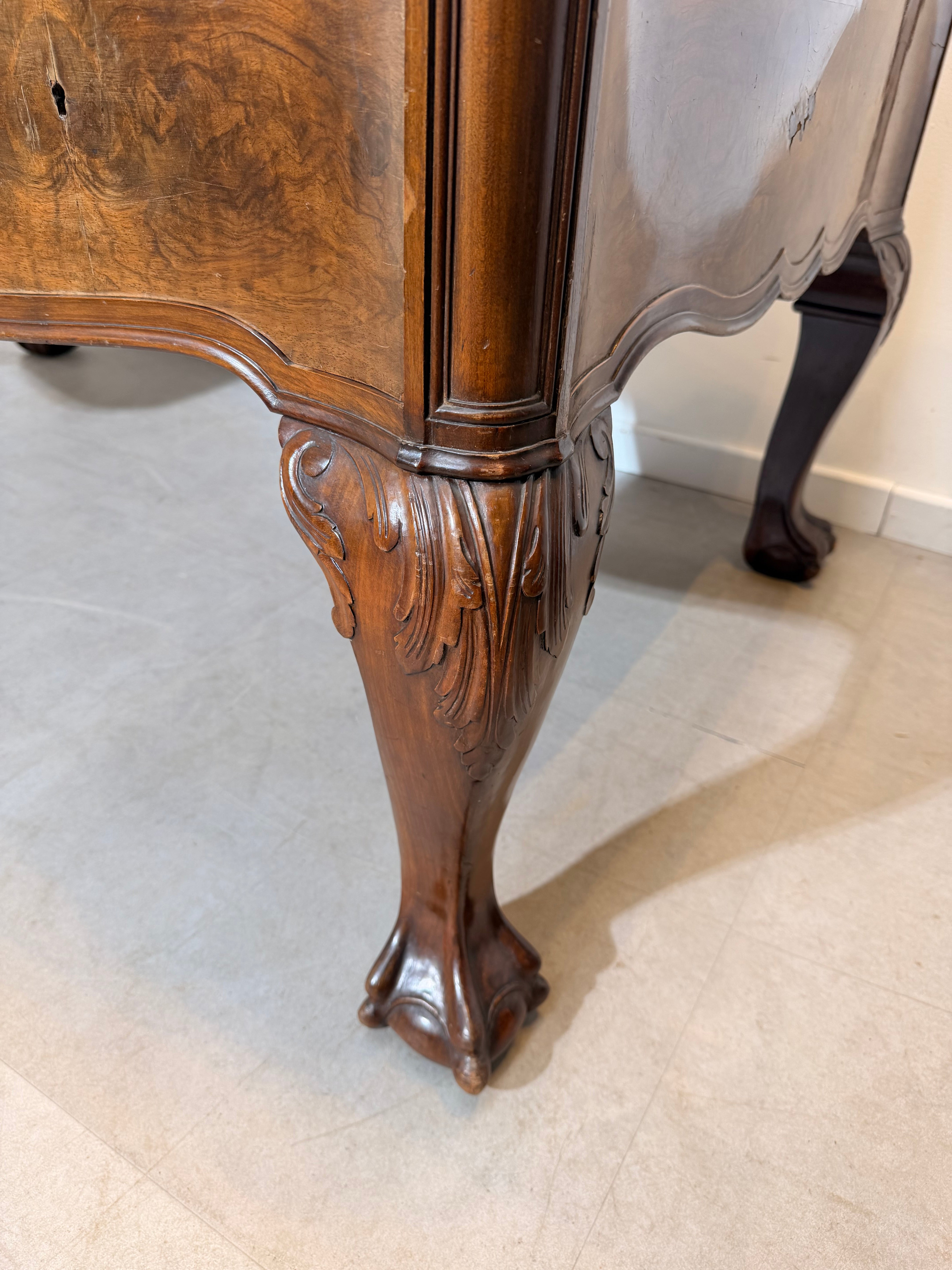 Antique Burr Walnut Partner’s Desk with Glass Top "chippendale"