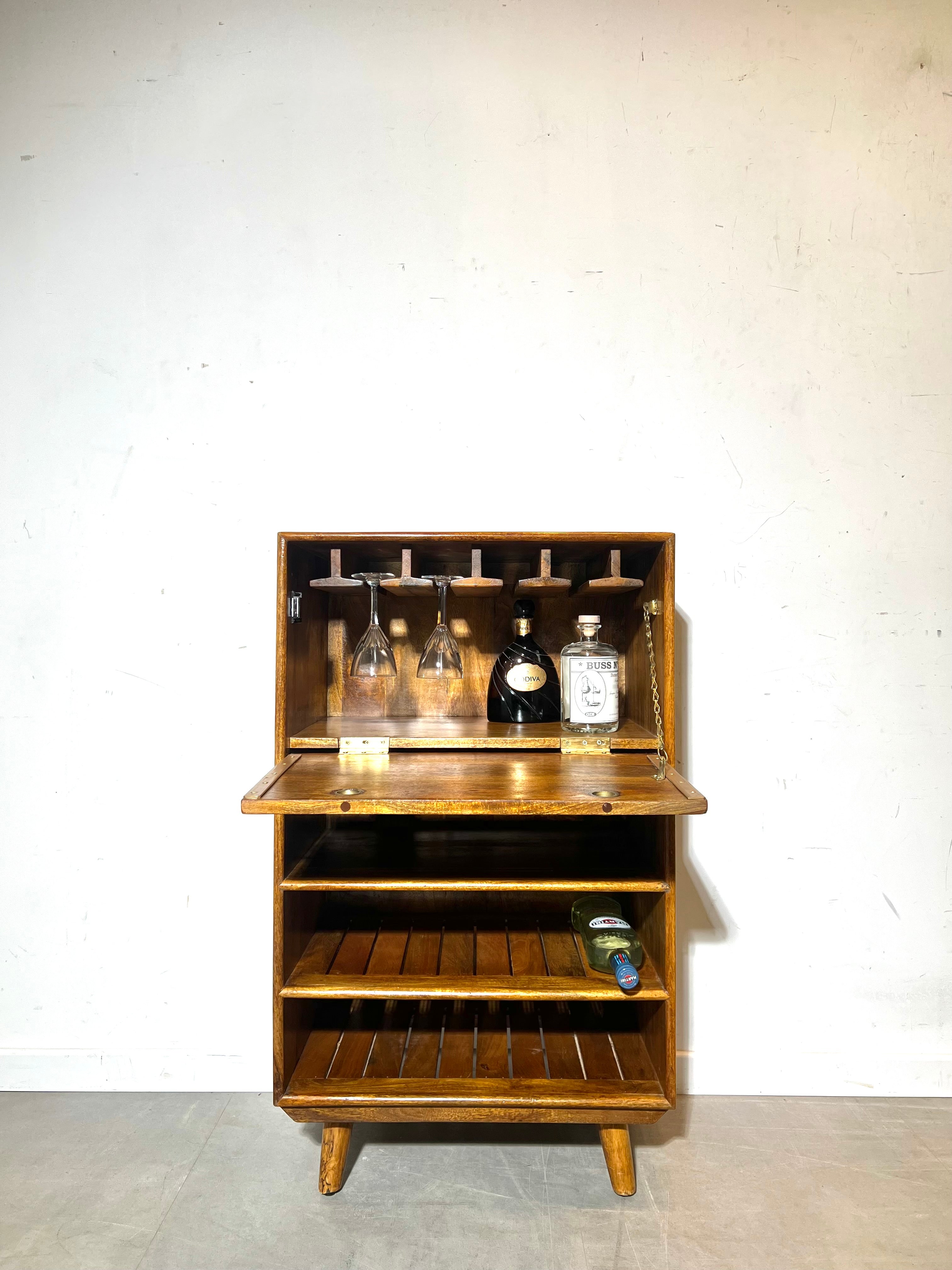 Vintage Mid-Century Style Folding Bar Cabinet in Wood