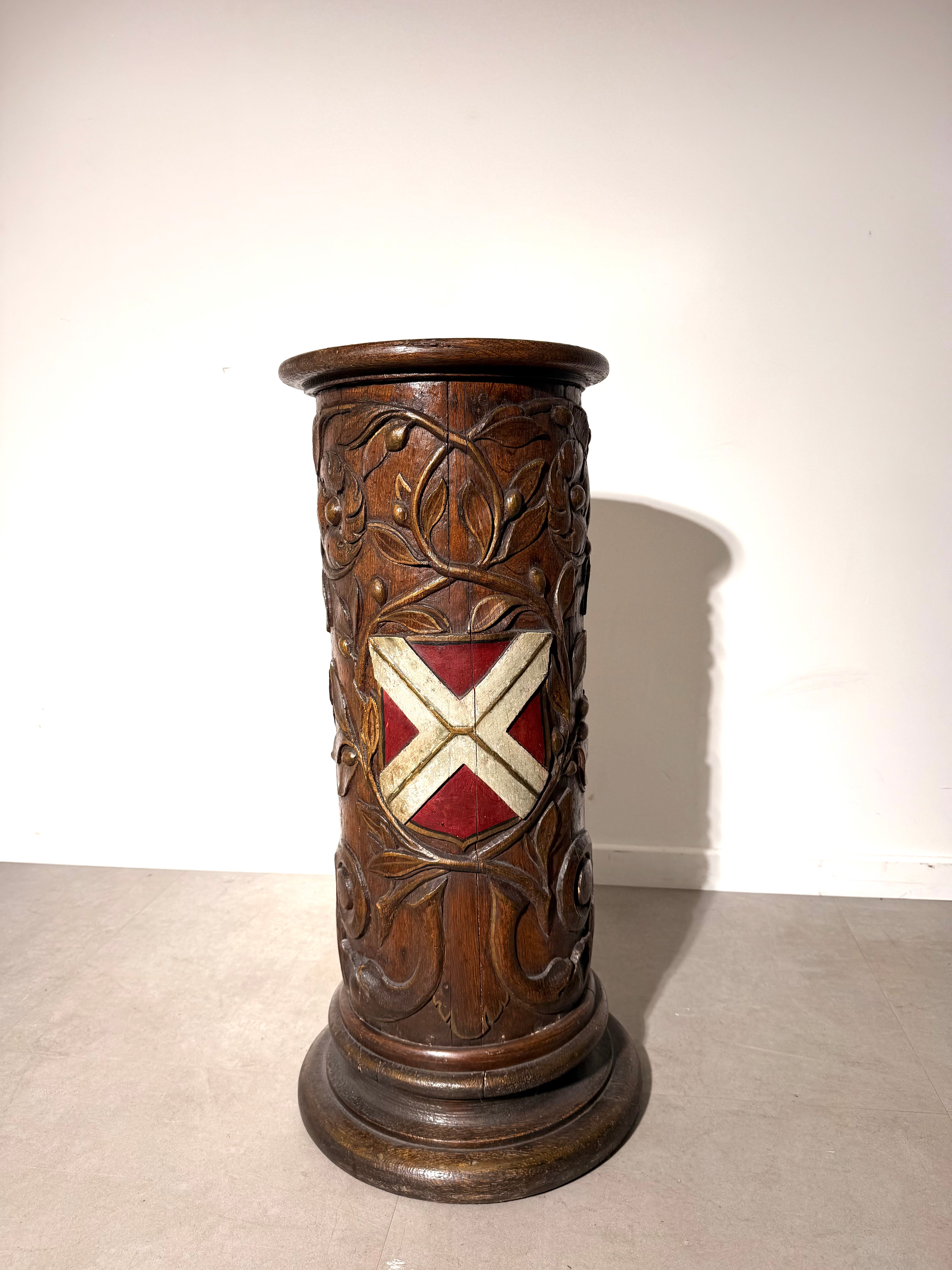 18th Century Carved Oak Heraldic Pedestal