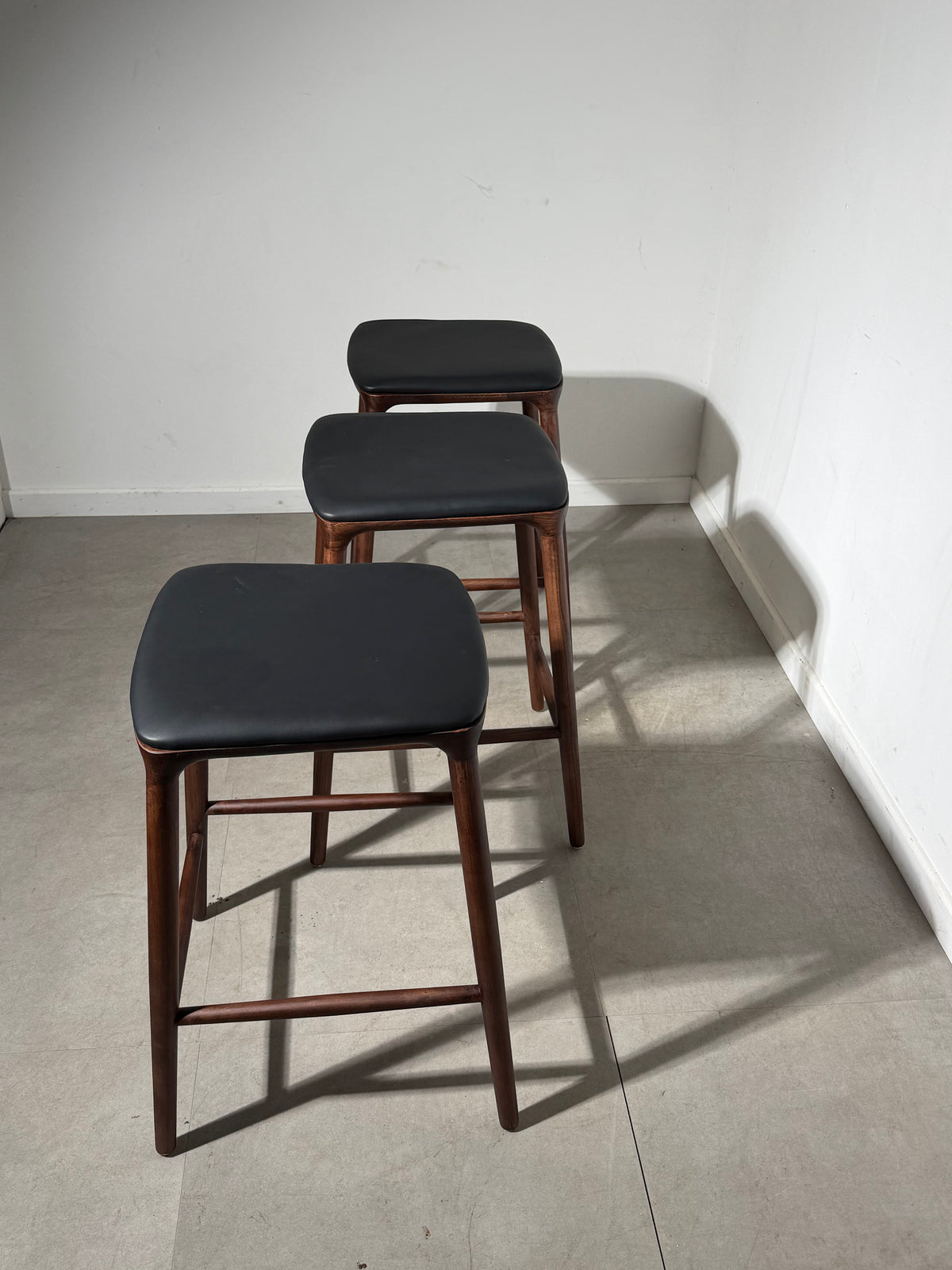 “Nikko” Bar Chair – Walnut Finish & Black Leather