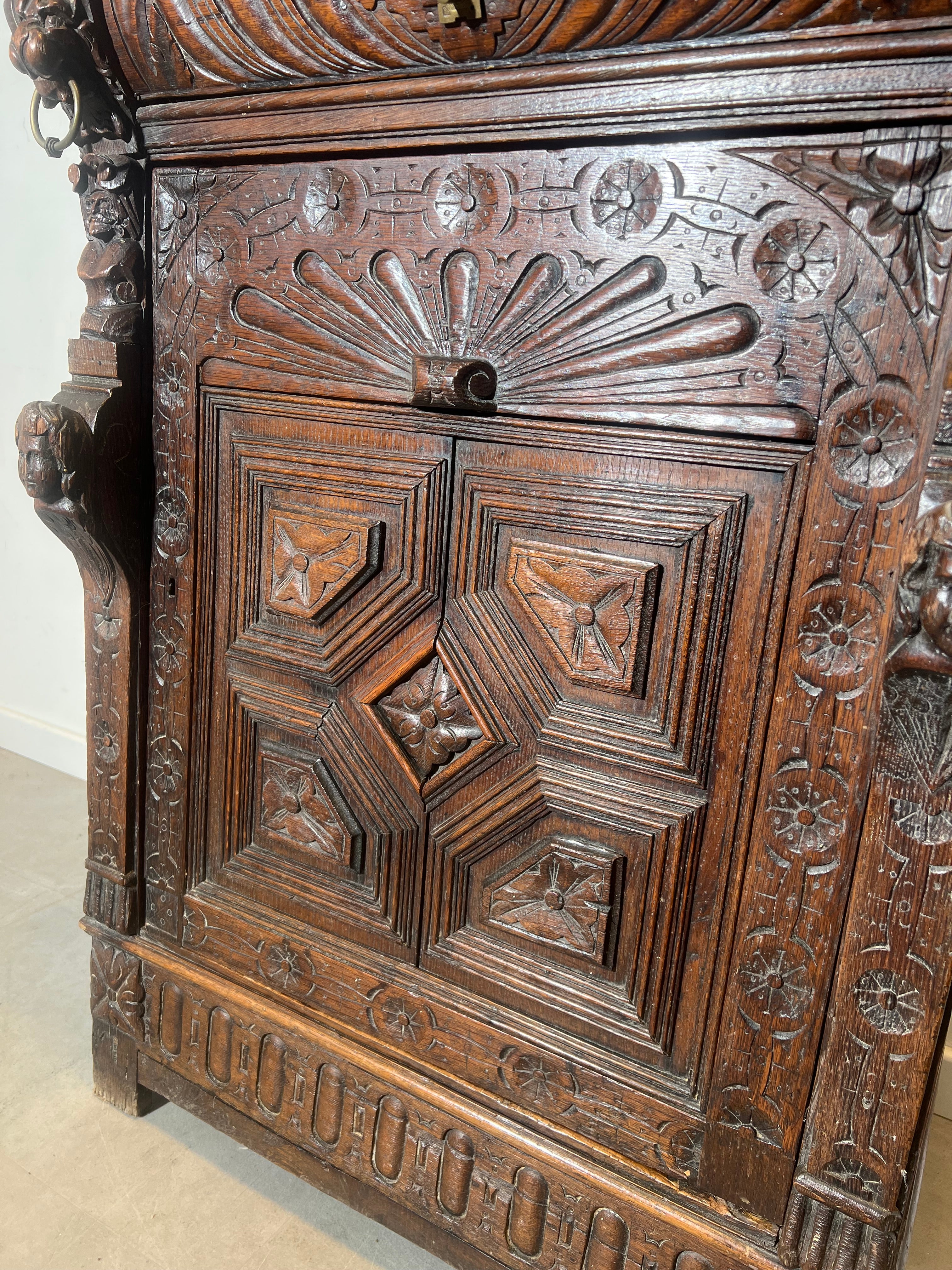 Antique Hand-Carved Oak Cabinet