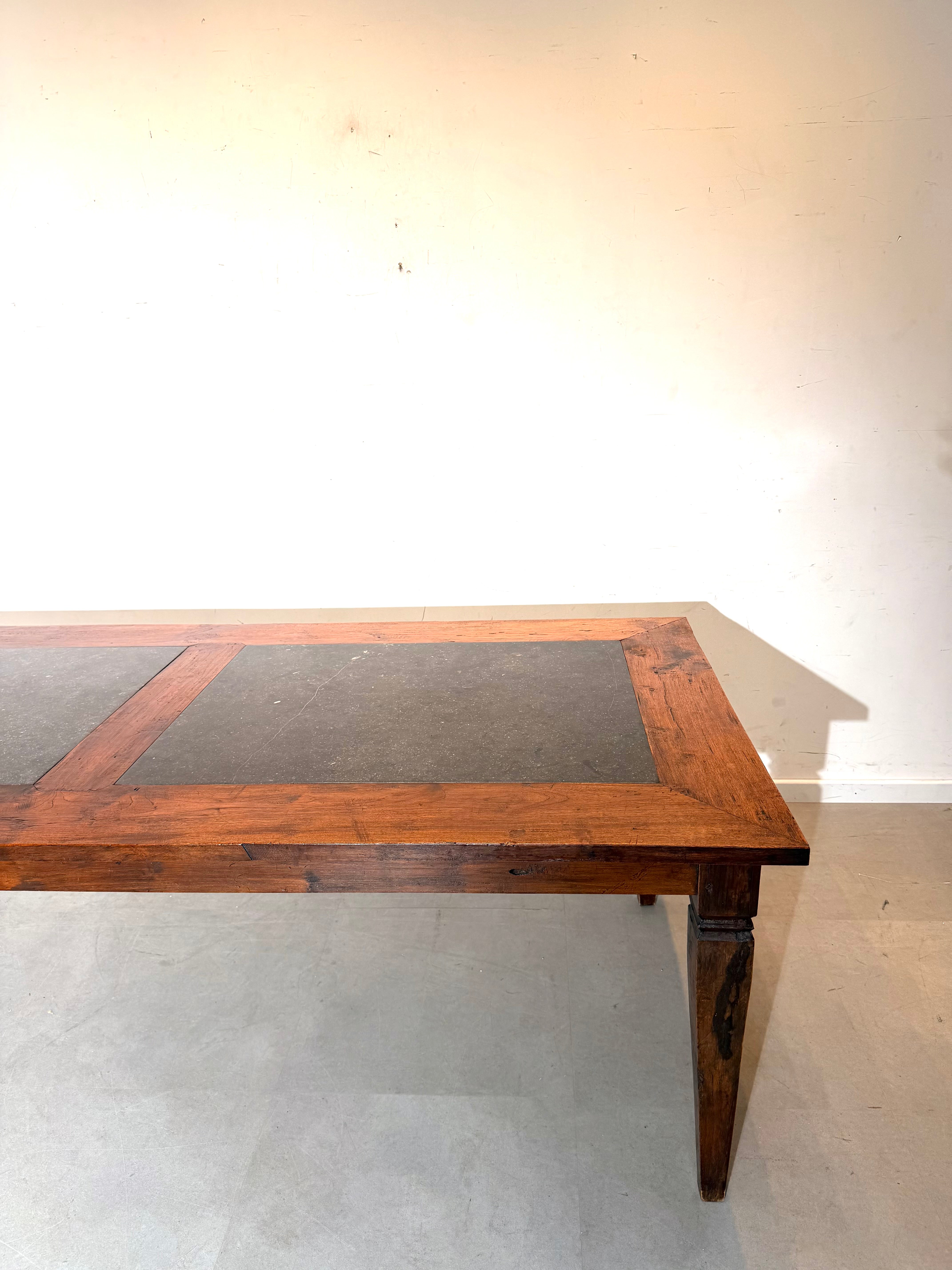 Antique Solid Teak Dining Table with Bluestone Top