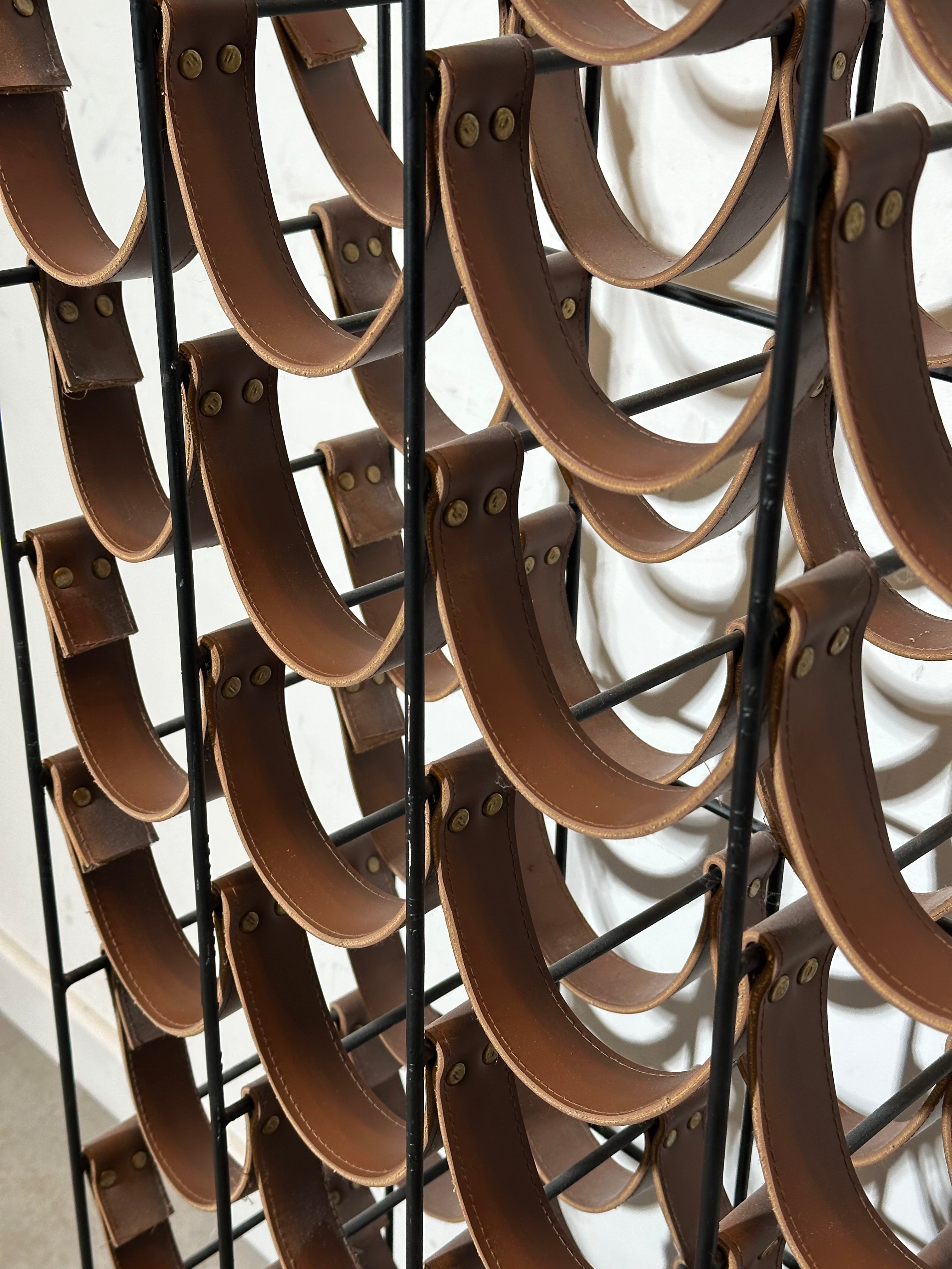 Vintage industrial leather wine rack