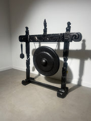 Large Gong with Carved Wooden Stand & Mallet