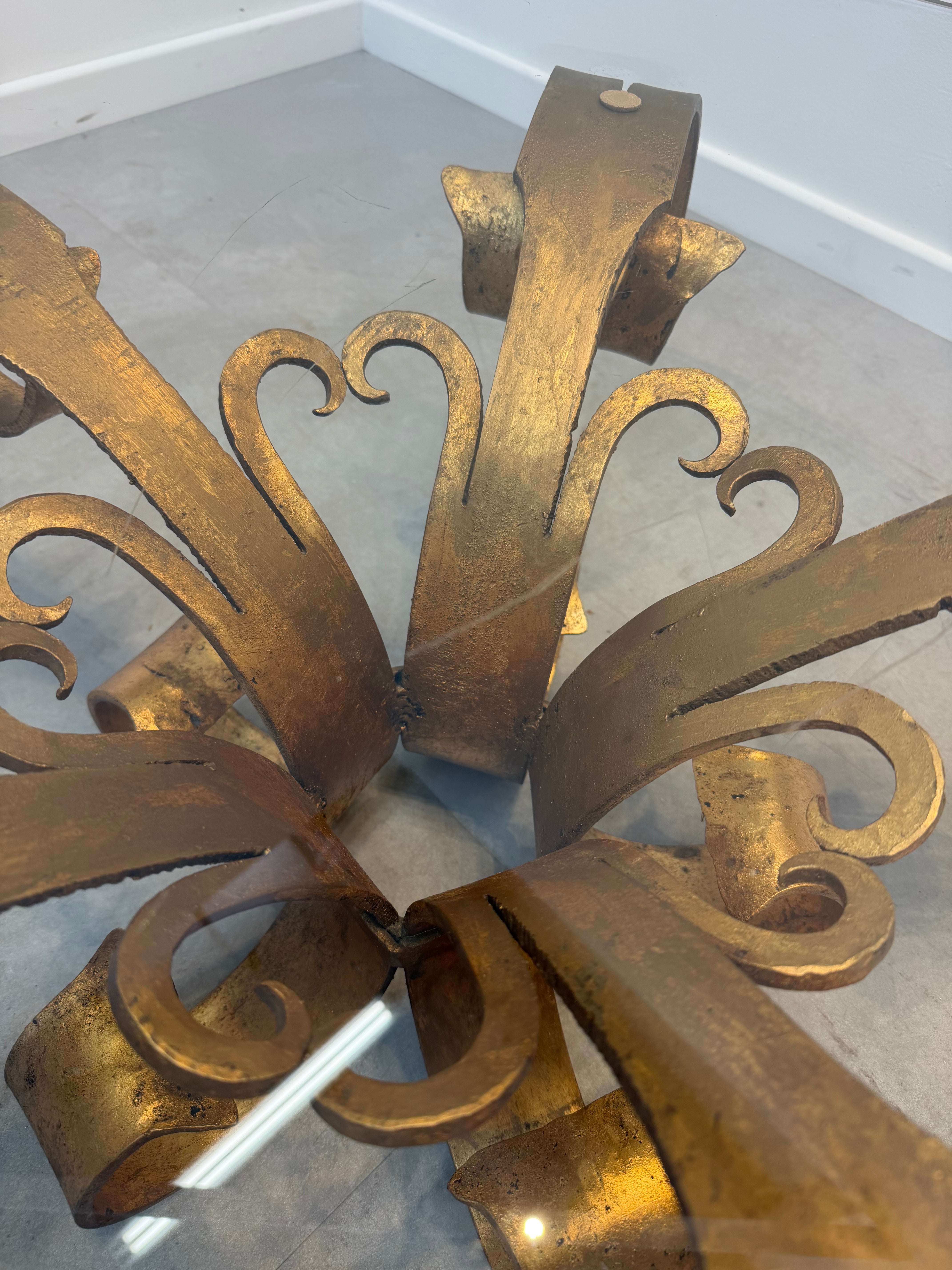 Vintage Gilt Iron Coffee Table with Glass Top