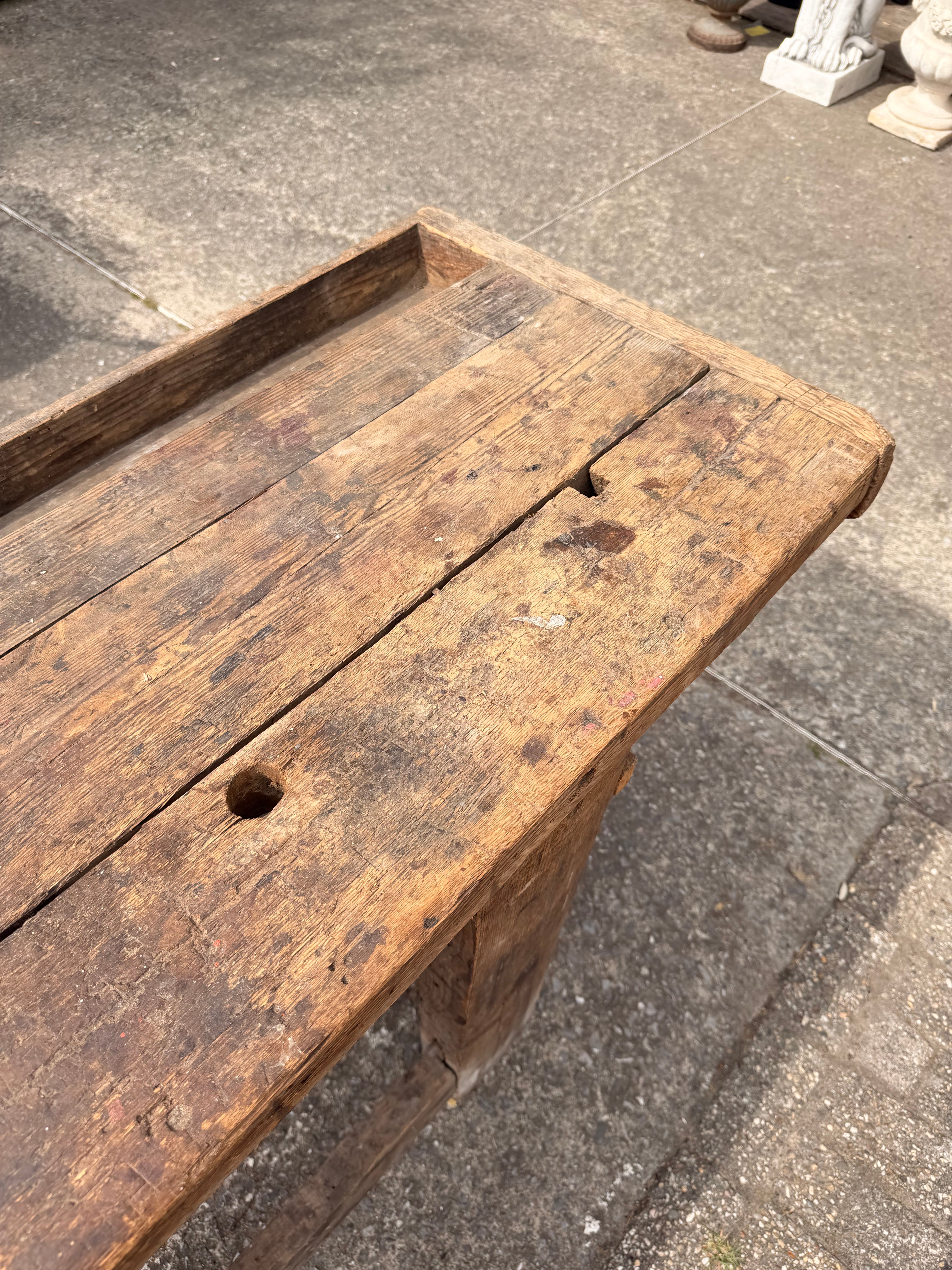 Solid Wood Carpenter’s Workbench with Original Cast Iron Vice
