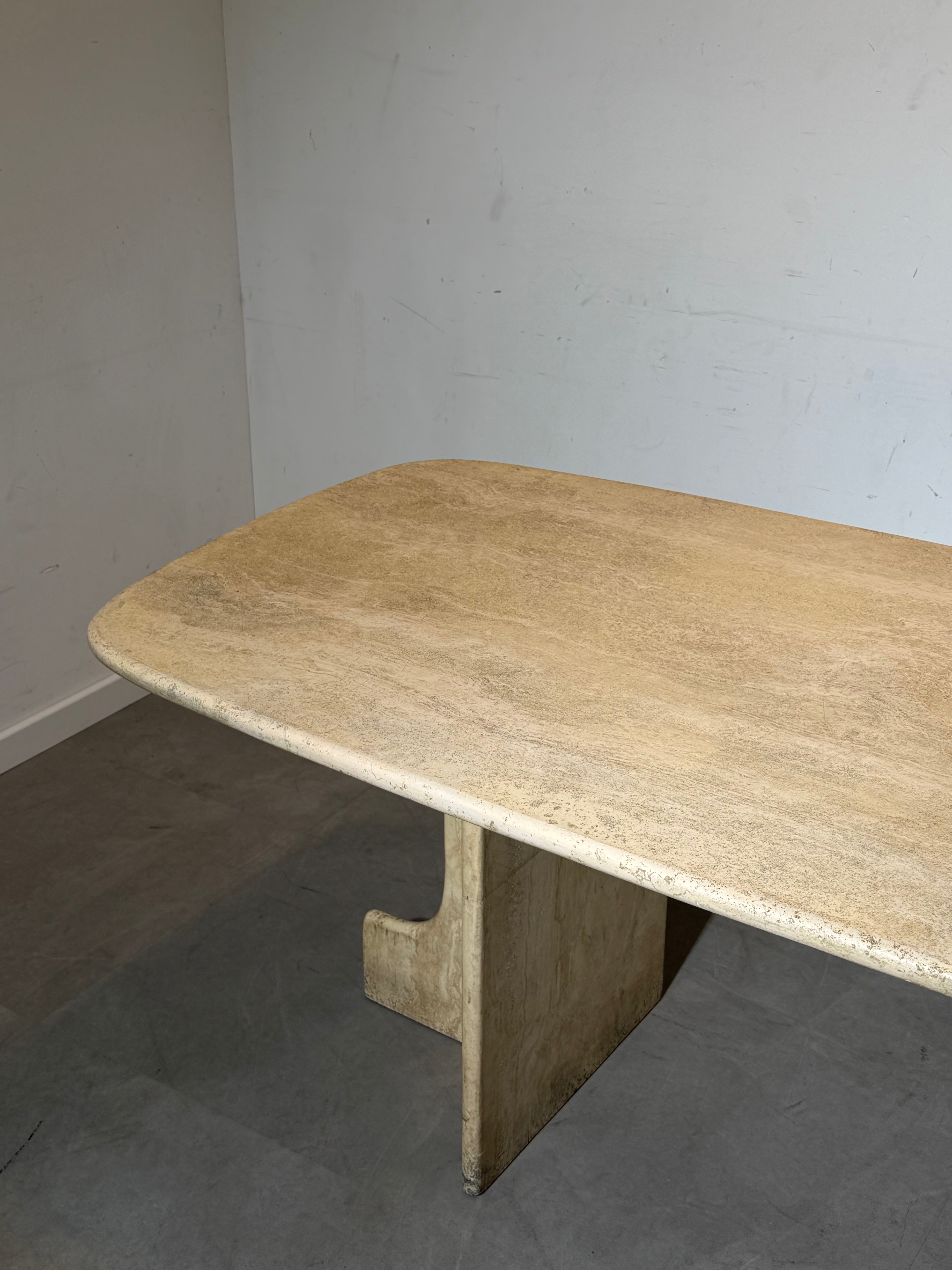 Vintage Travertine Dining Table – Sculptural Base – 180 cm