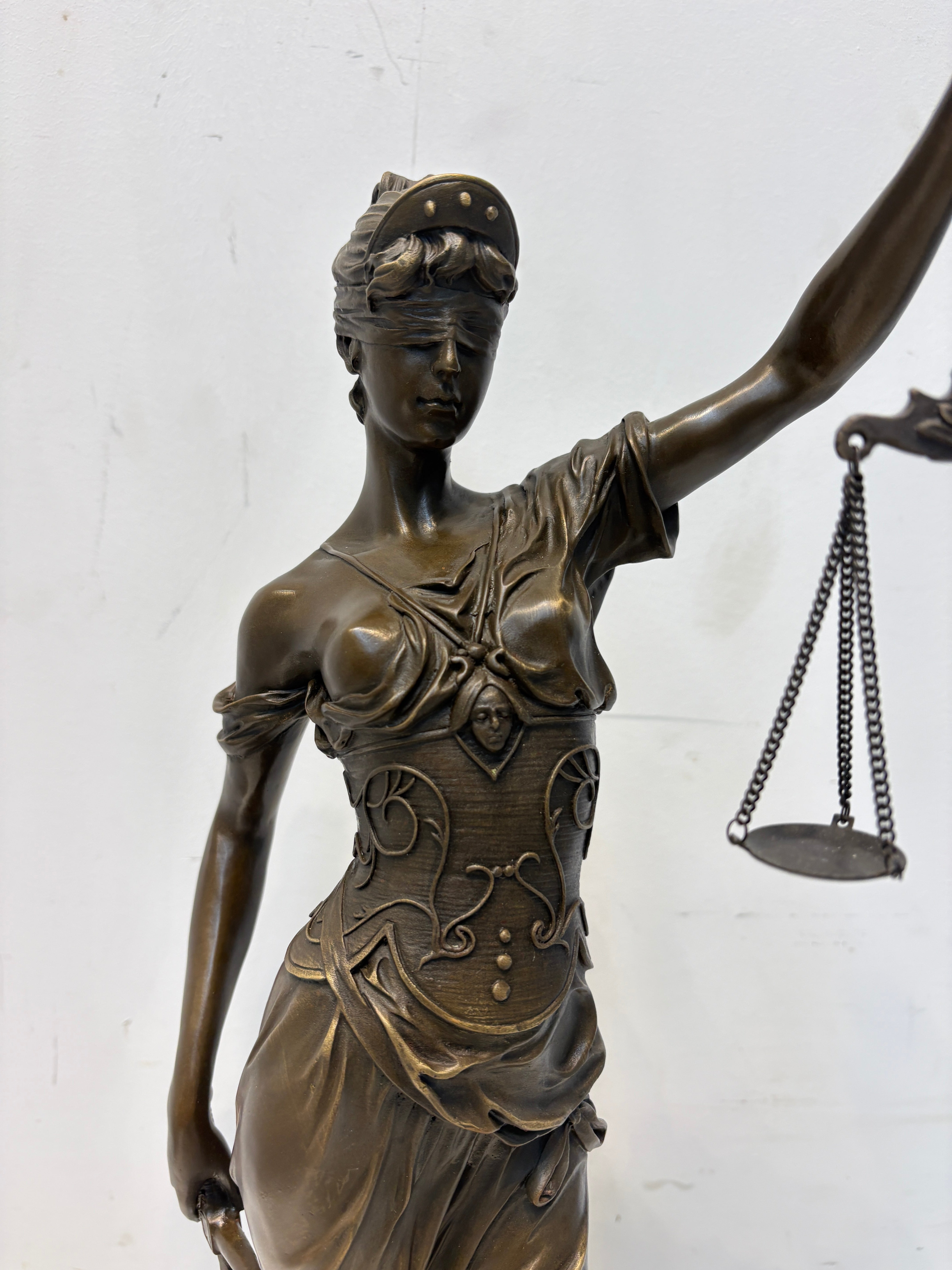Bronze Sculpture “Lady Justice” – Allegorical Figure with Scales & Sword