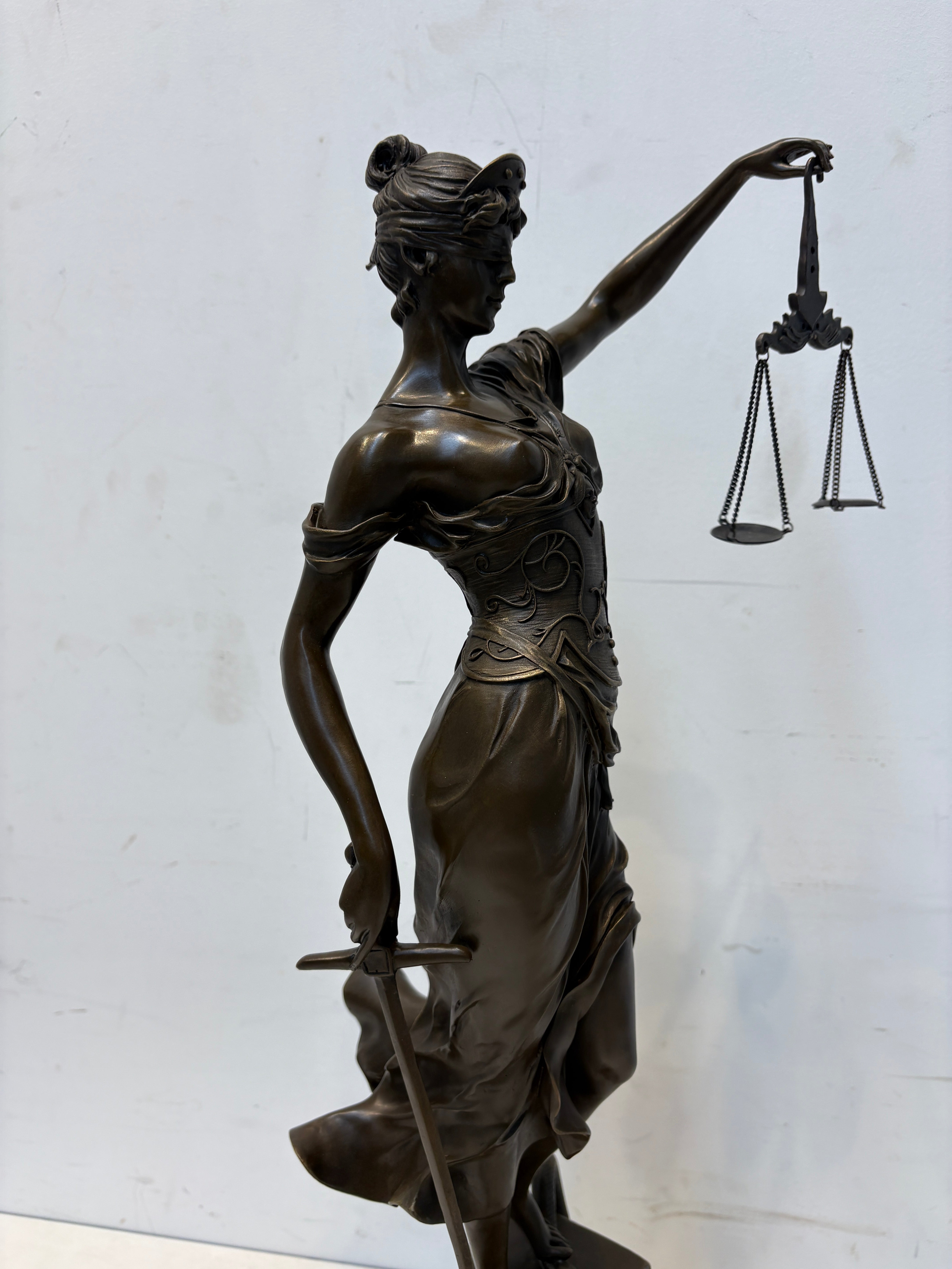Bronze Sculpture “Lady Justice” – Allegorical Figure with Scales & Sword