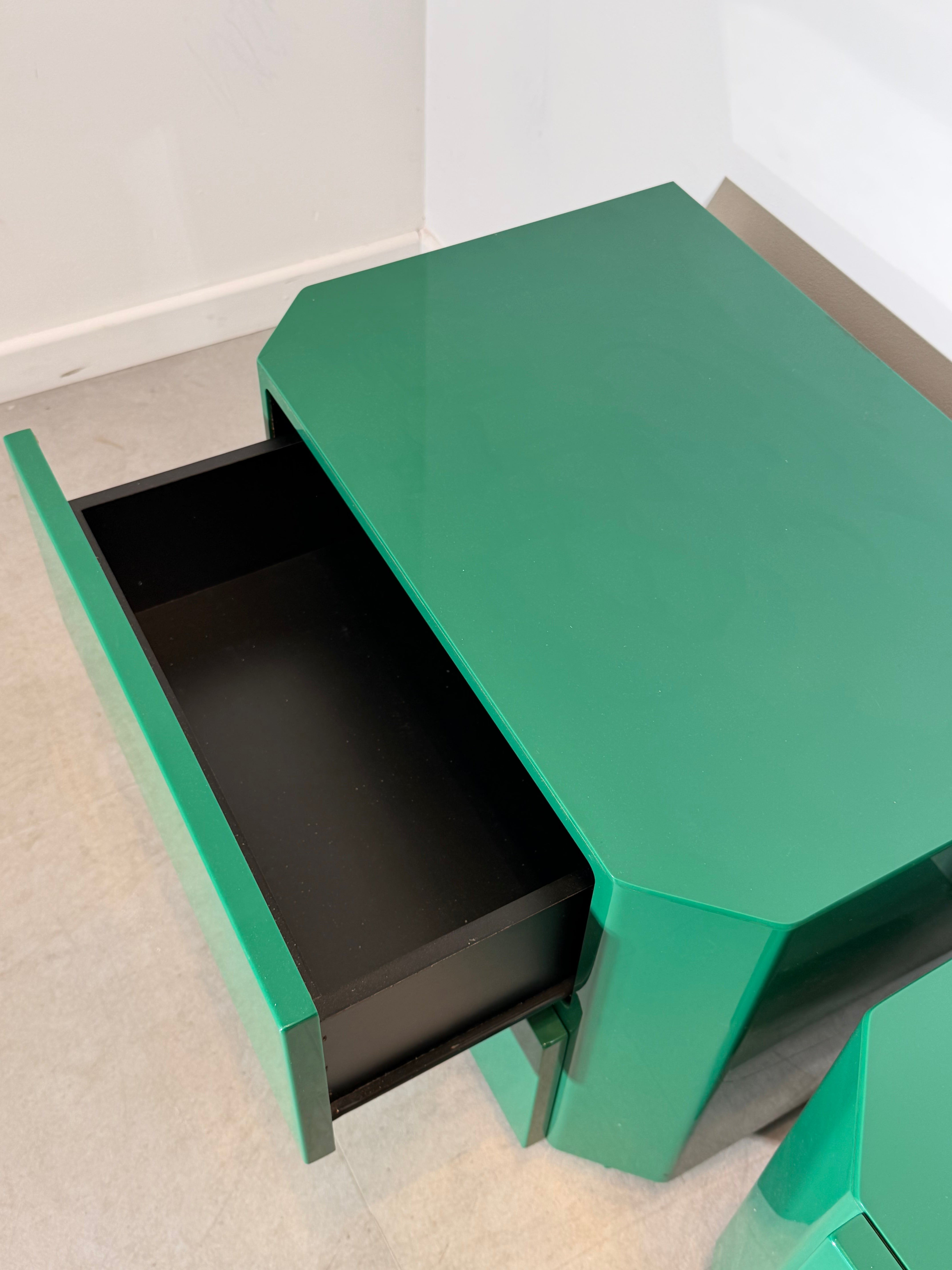 Emerald Green Lacquered Nightstands – Set of 2