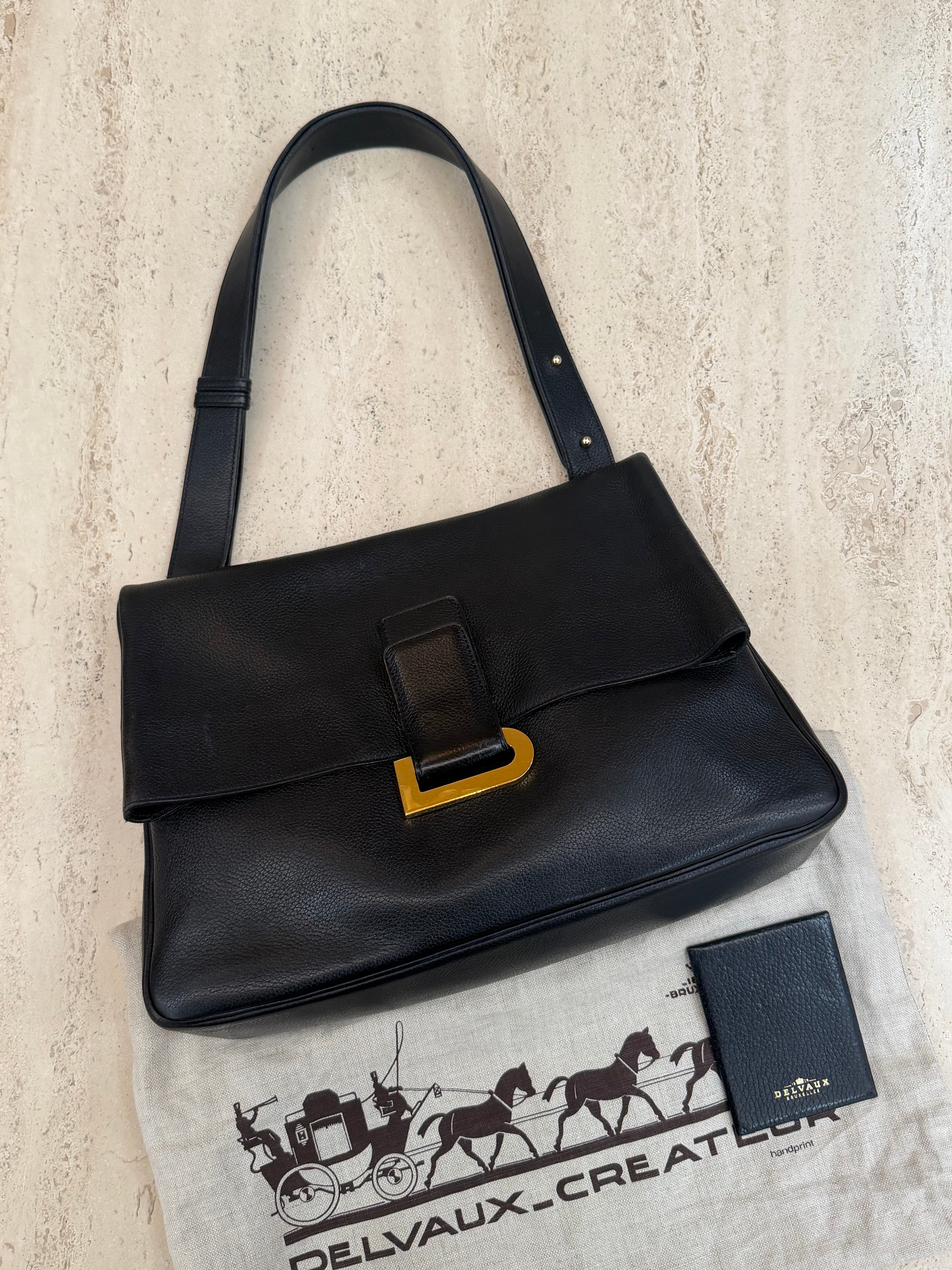 Delvaux Relais Trotteur Bag – Black Leather – With Dustbag & Mirror – 33 x 25 cm