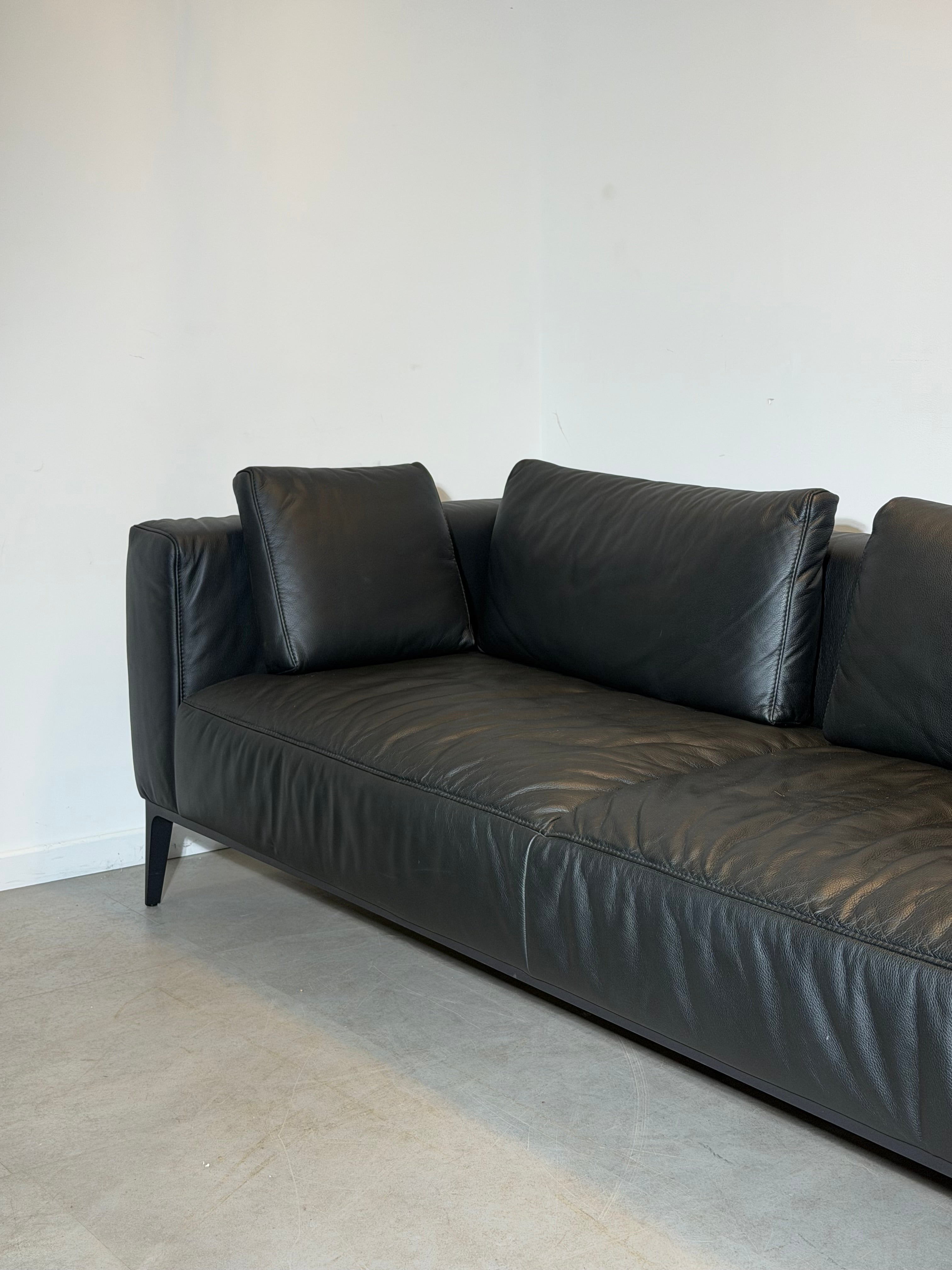 Indera Black Leather 3-Seater Sofa