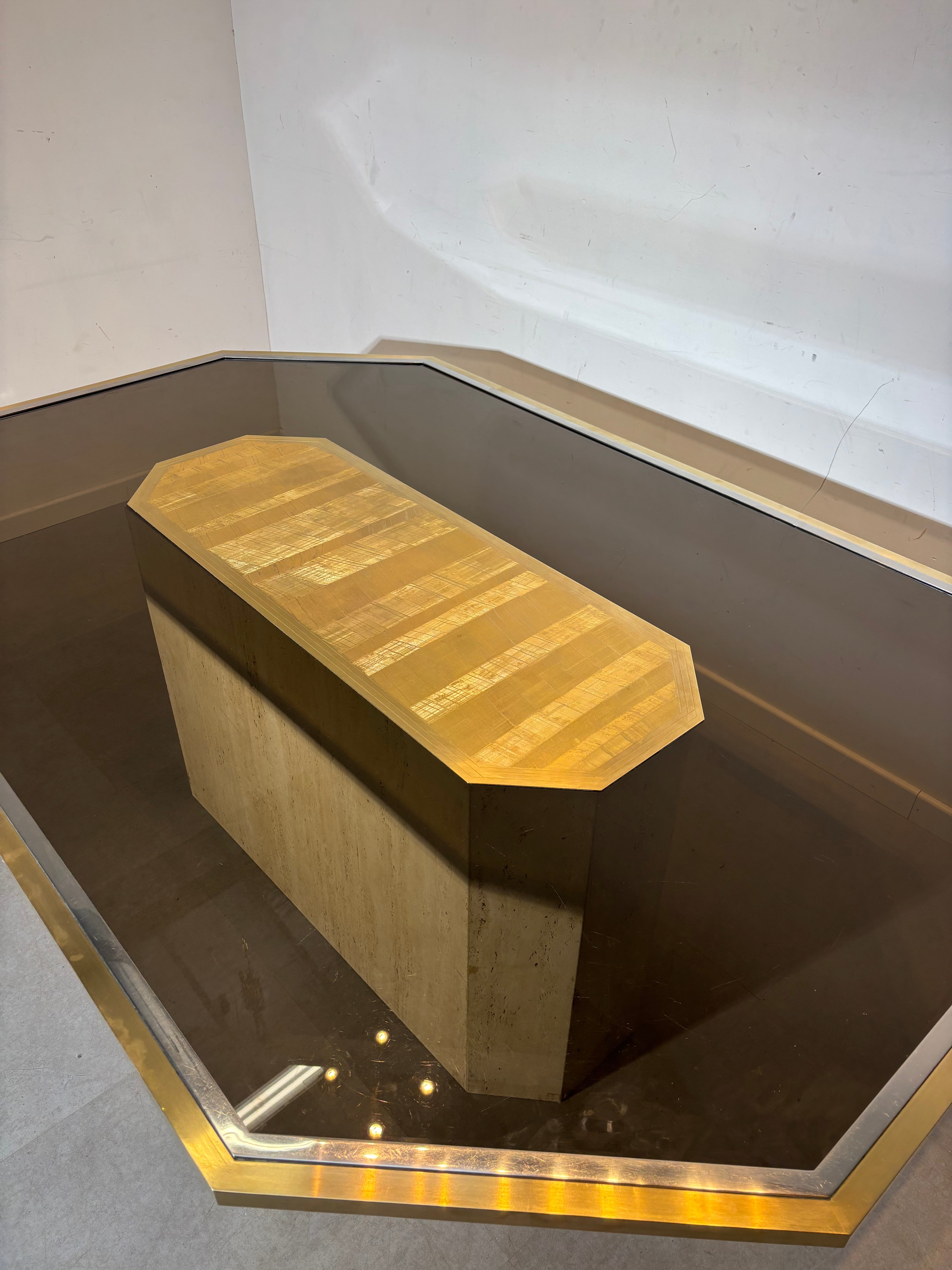 Roger Vanhevel Brass Etched Travertine Dining Table