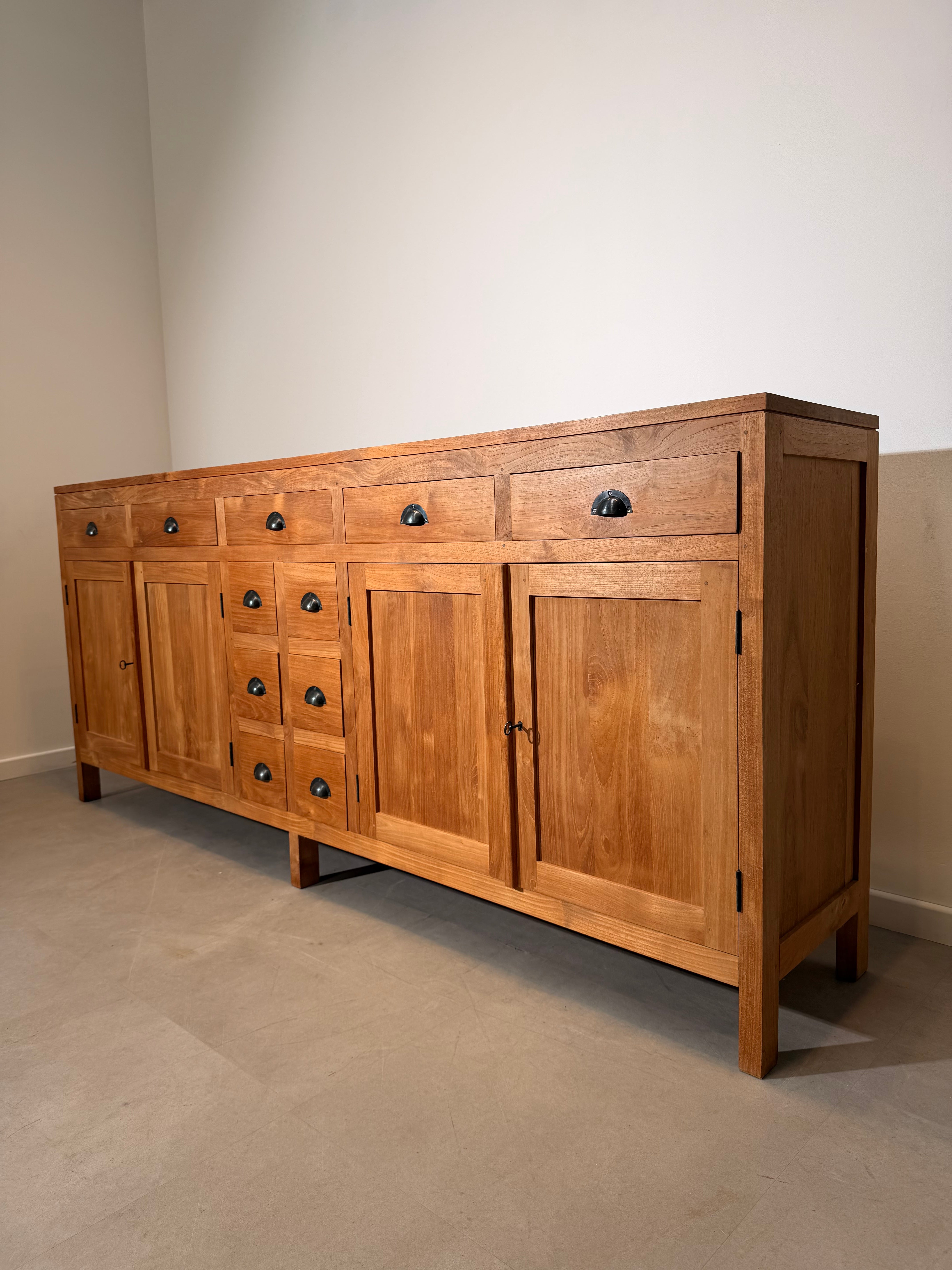 Large Solid Teak Sideboard with Multiple Drawers and Cupboards