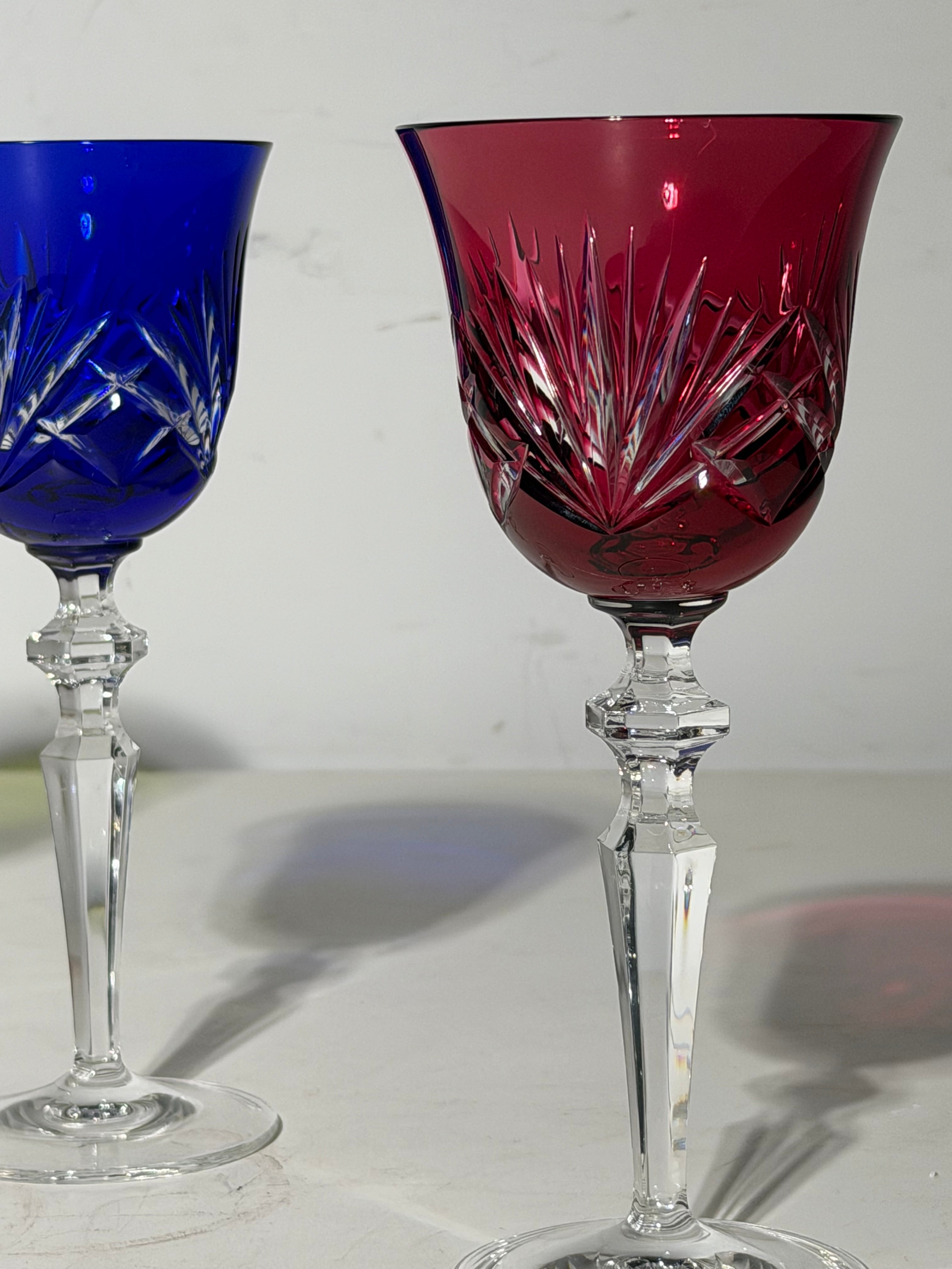 Set of Four Bohemian Cut Crystal Glasses – Multicolour