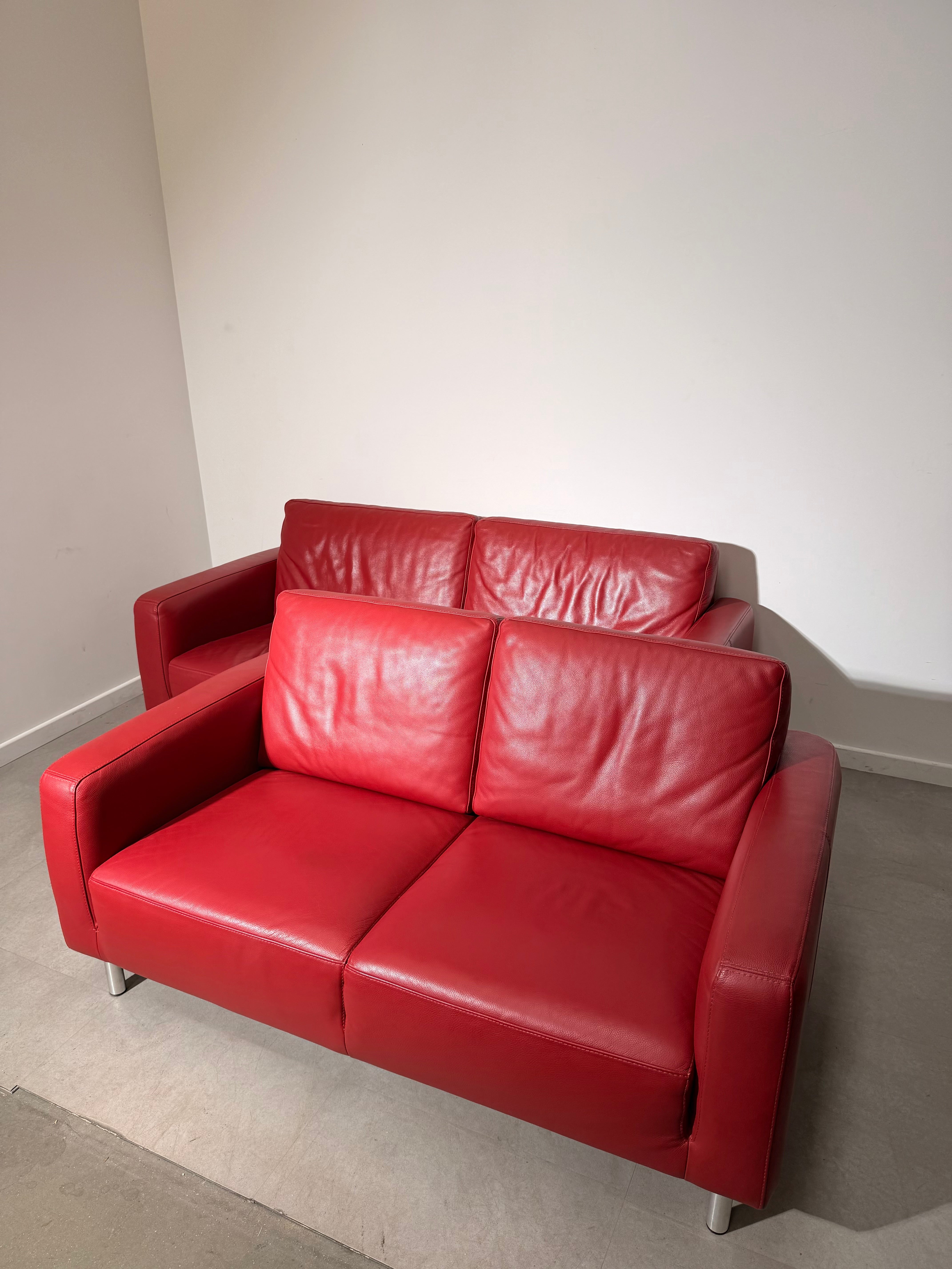 Nicoletti Italia Red Leather Sofa Set.    3 - 2 seater