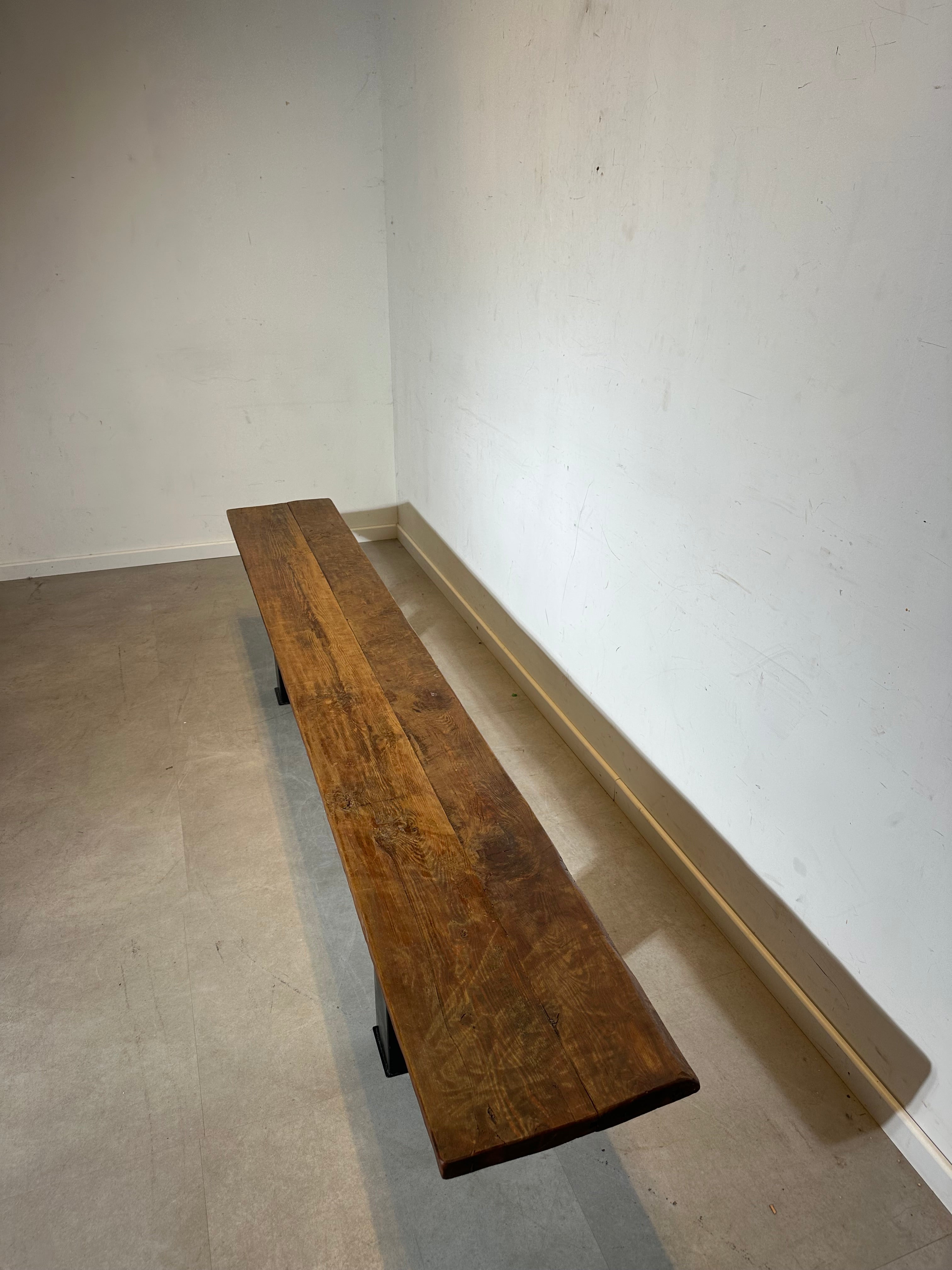 Long Rustic Lariks Wood Bench