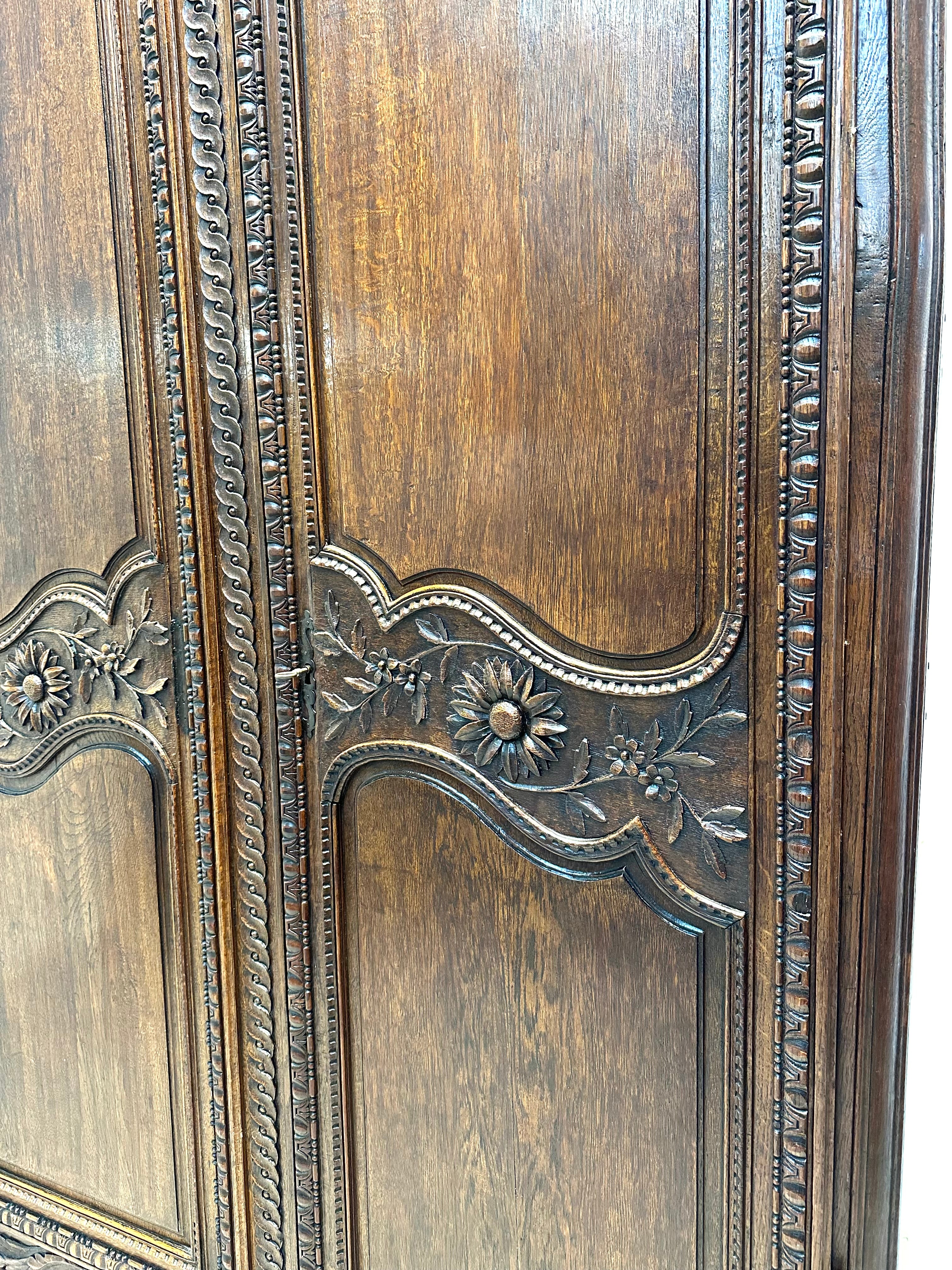 Antique French Louis XV Style Armoire in Carved Oak