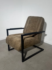 Industrial Lounge Chair – Taupe Upholstery & Black Metal Frame