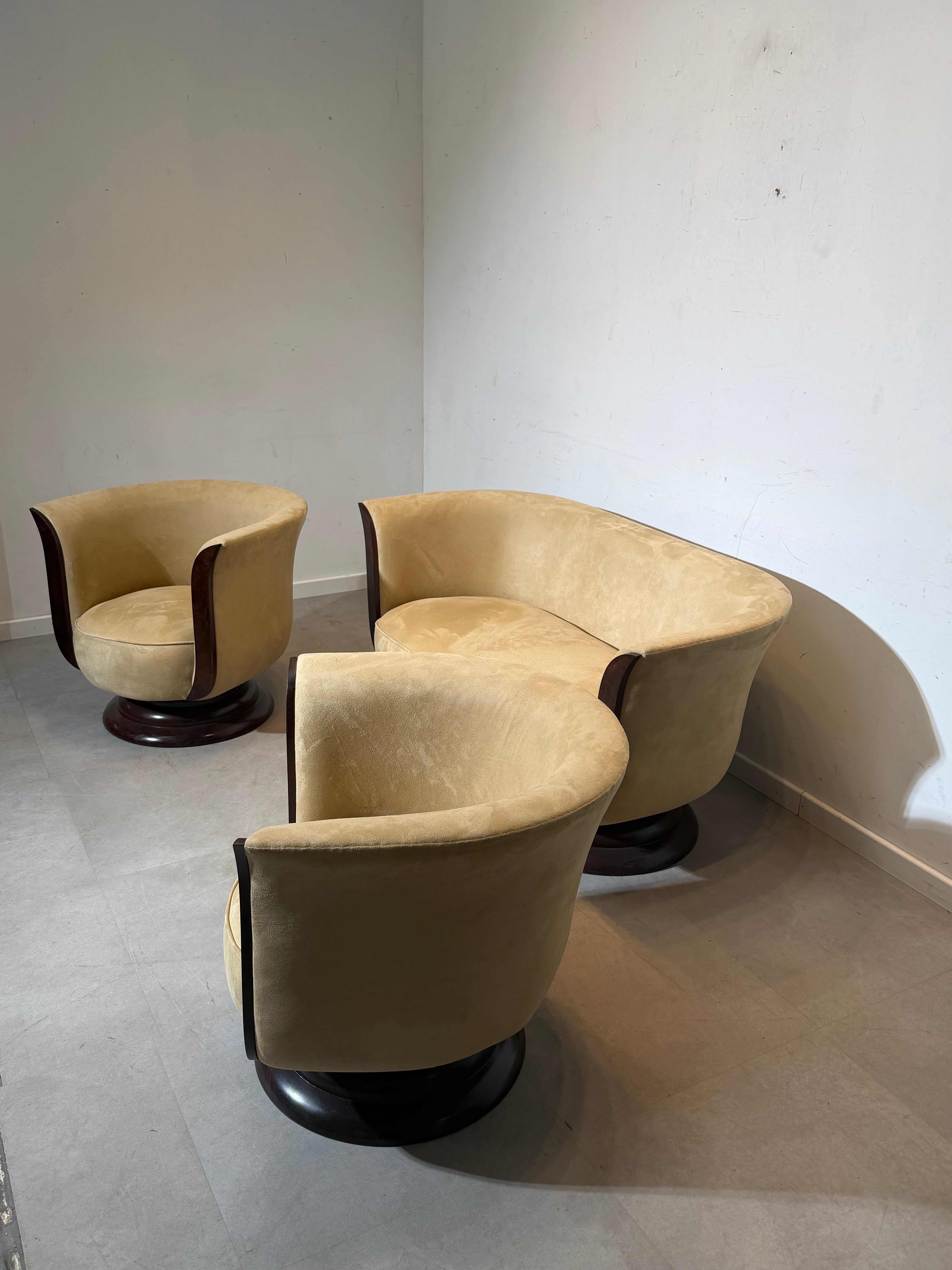 Art Deco Tulip Sofa Set – 2 Club Chairs & Two-Seater – Hotel Le Malandre