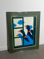 Signed Colour Lithograph with Geese – 65 × 80 cm