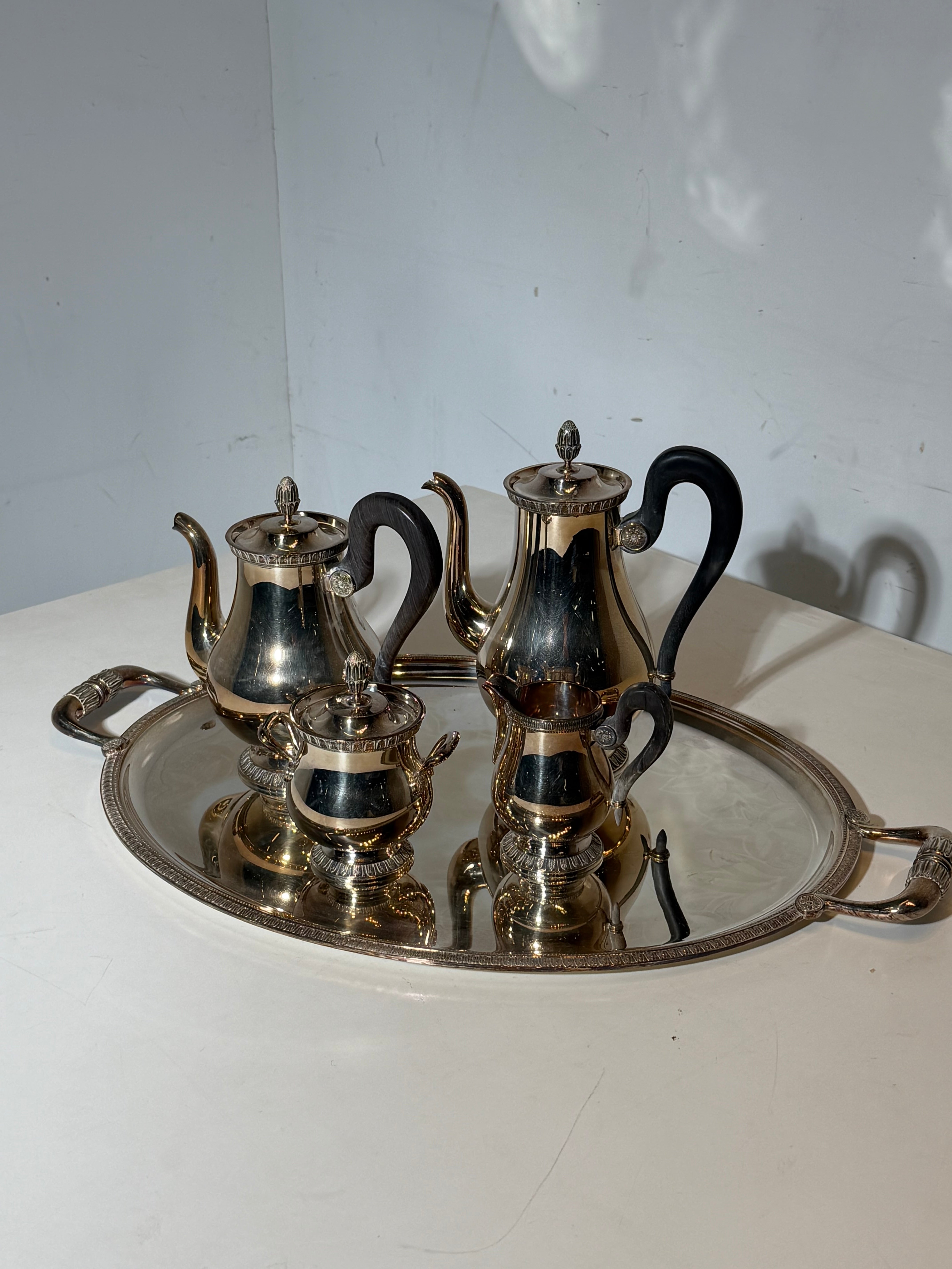 Christofle Malmaison Silver Plated Coffee Tea Set 5 Piece with Tray – French Luxury Service