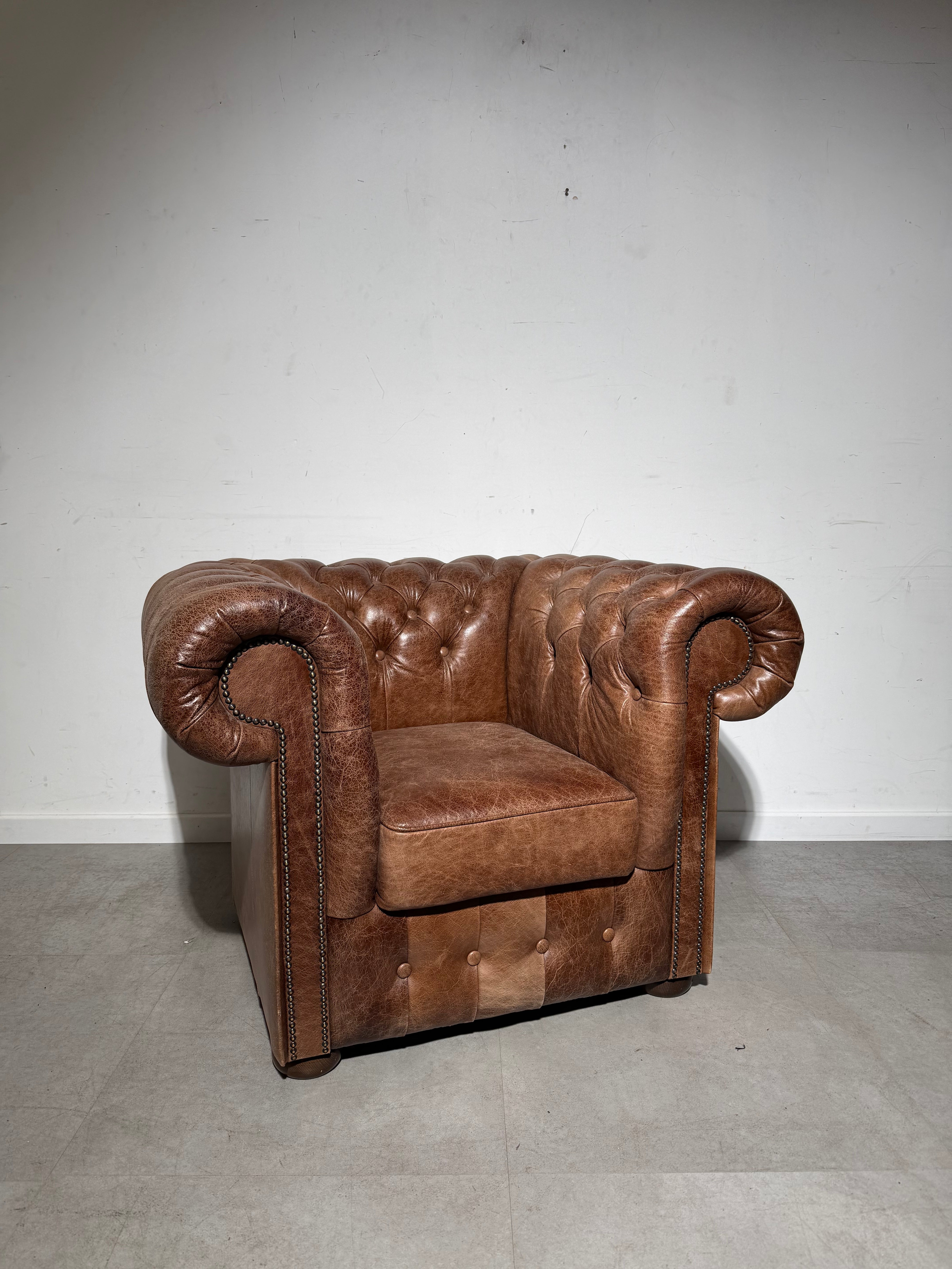 Vintage Chesterfield Club Chair in Cognac Leather
