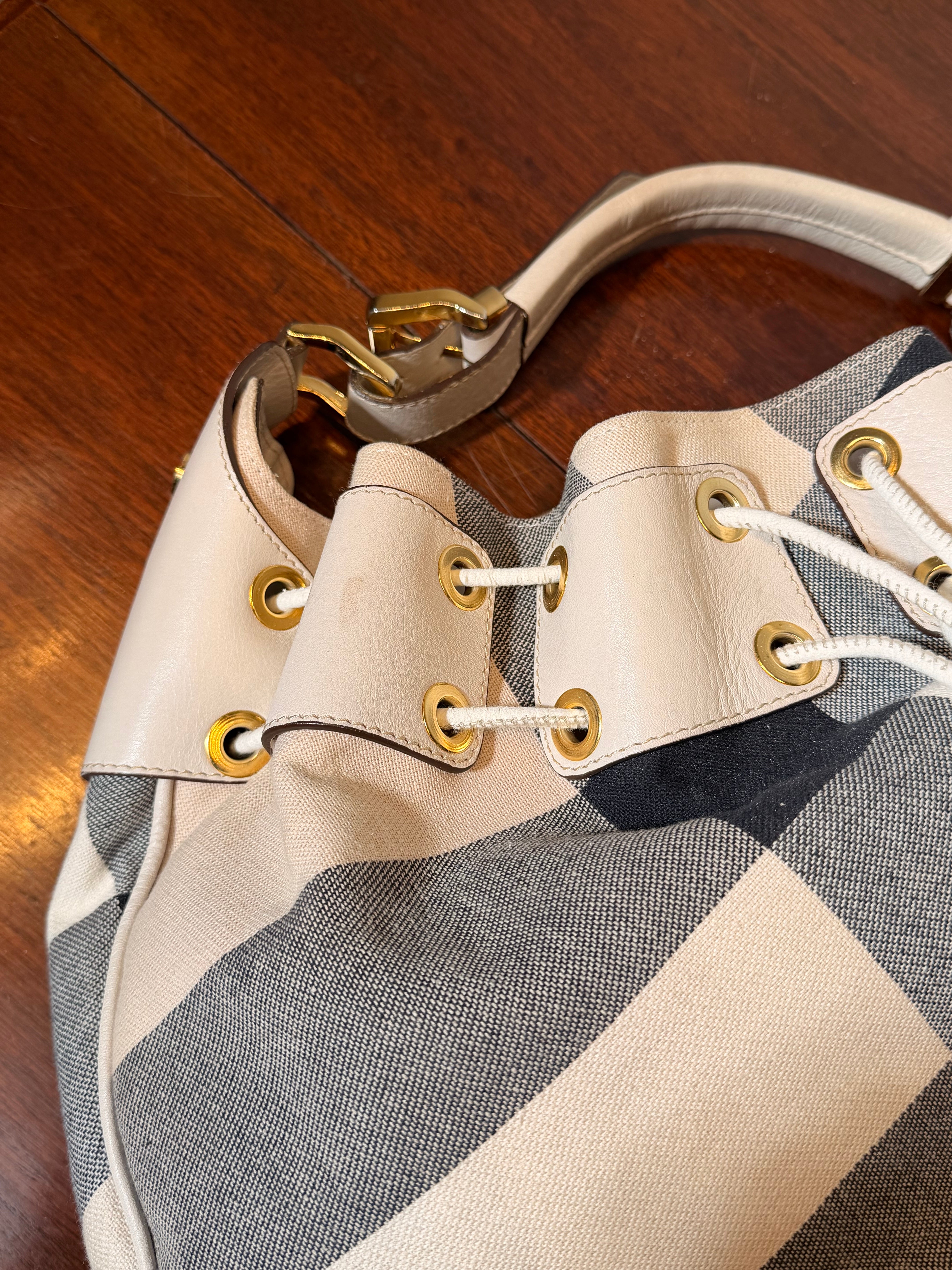 Burberry Nova Check Drawstring Hobo Bag