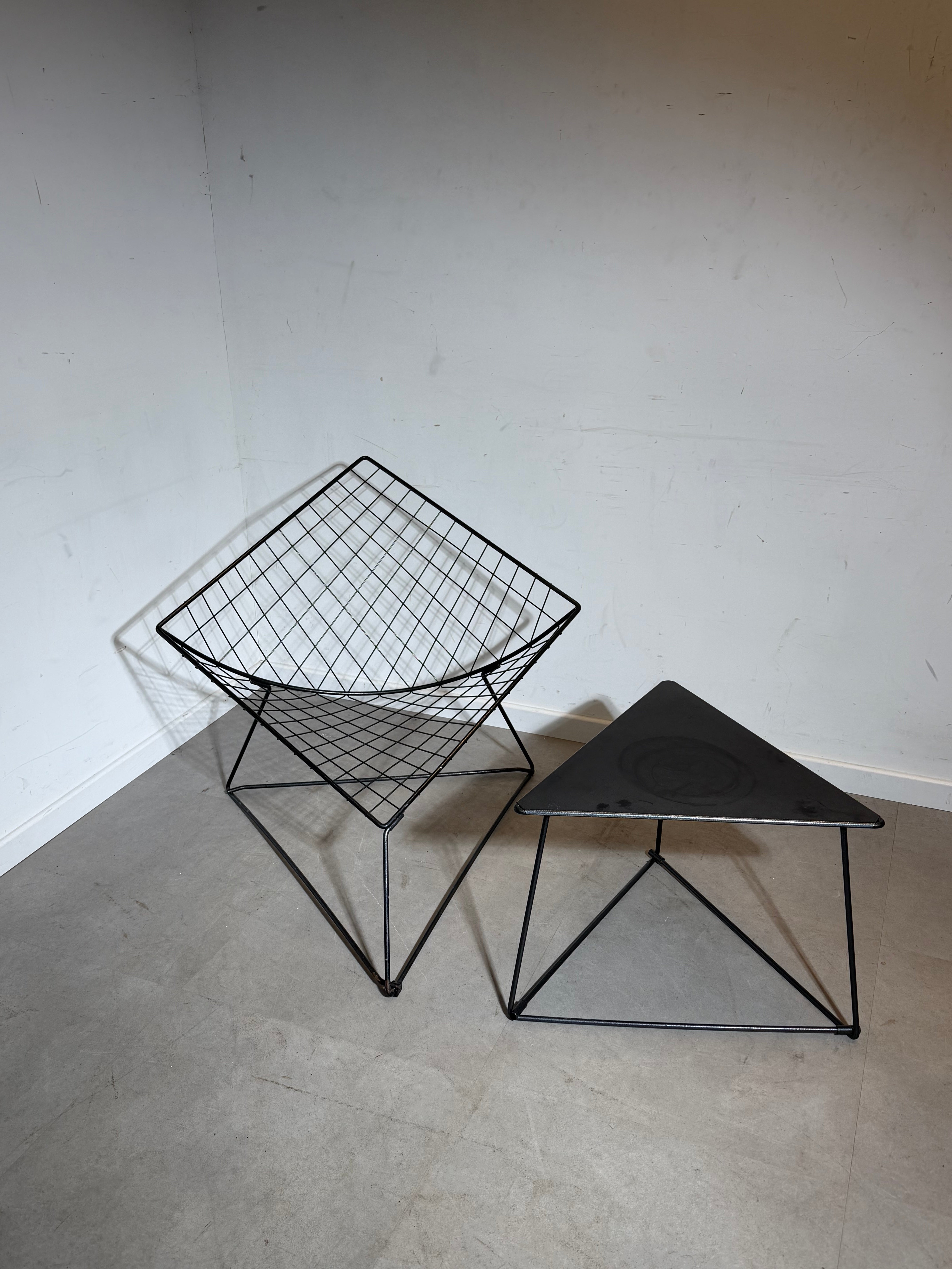 IKEA Oti Lounge Chair and Side Table – Niels Gammelgaard – Black Metal – 1980s
