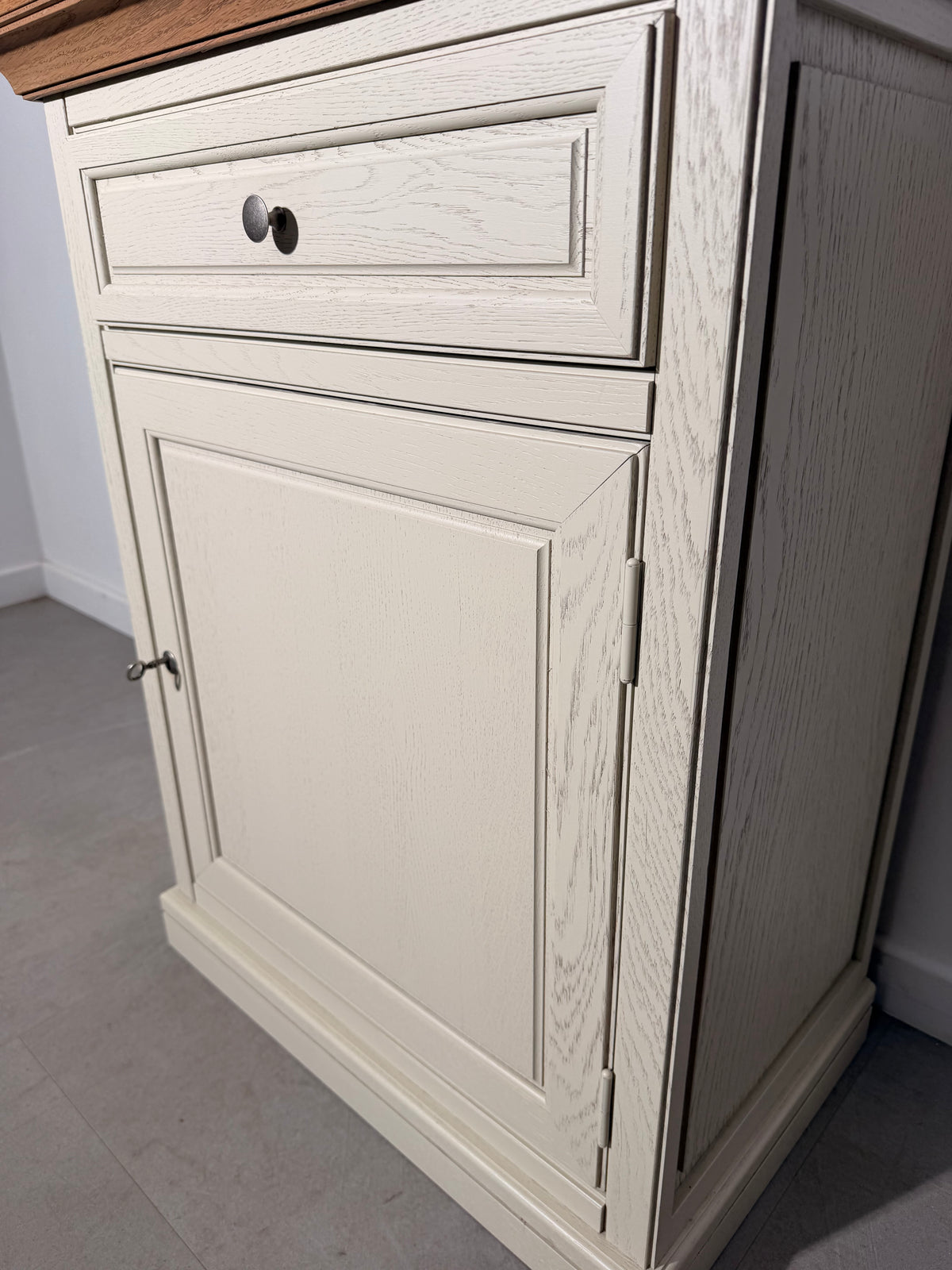 Painted Oak Accent Cabinet with Natural Wood Top