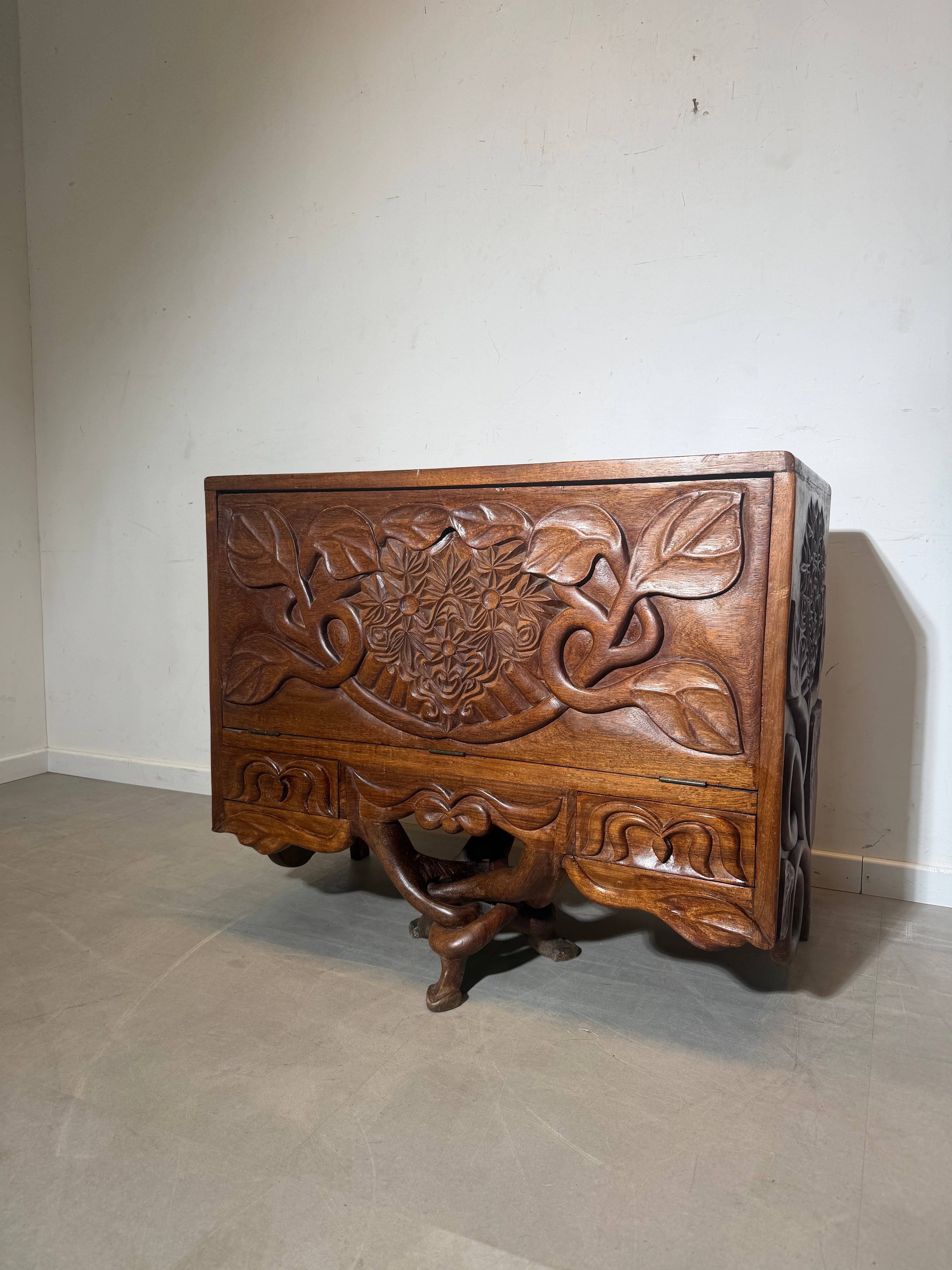 Congolese Hand-Carved Bar Cabinet, 1950s – Sculptural Tribal Storage Chest