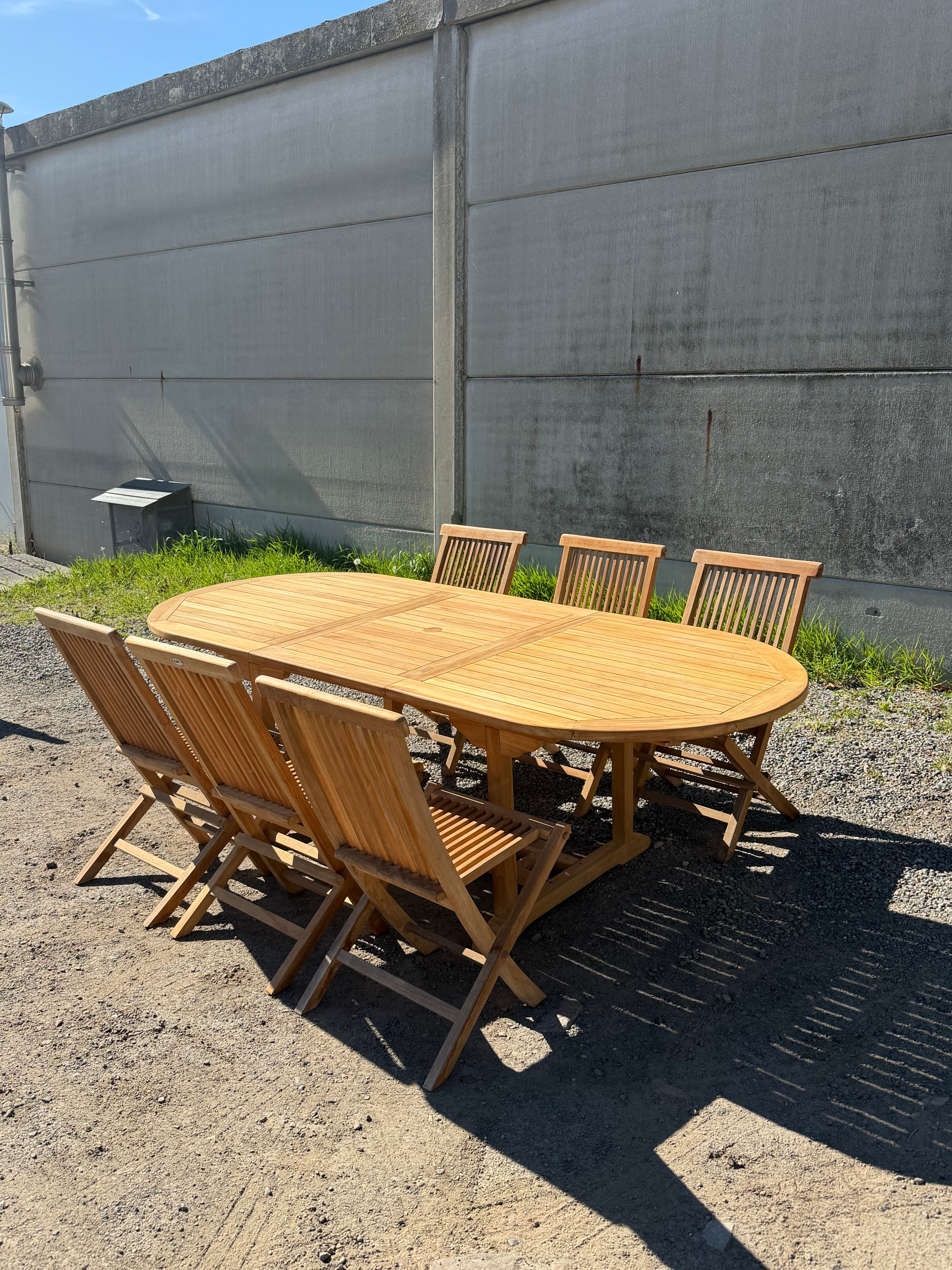 Teak Garden Table Oval Extendable + 6 Folding Chairs – Promo Set