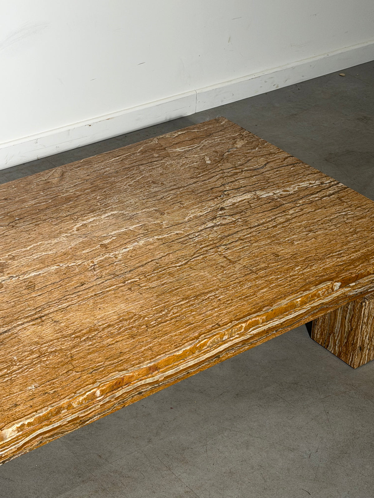 Structural Travertine Rosso Coffee Table – Brutalist Design