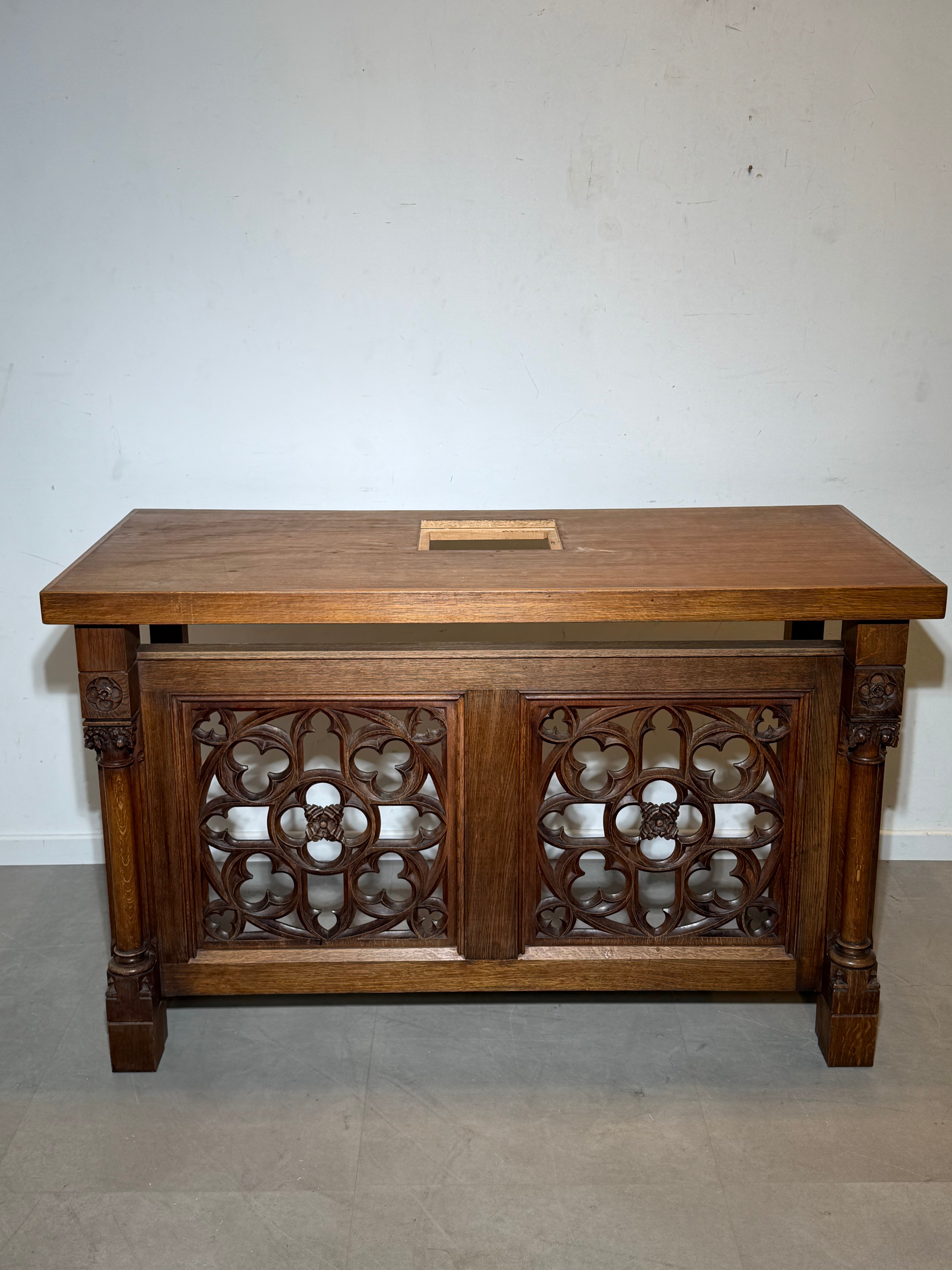 Carved Gothic Wooden Altar or Console Table – 19th Century Style