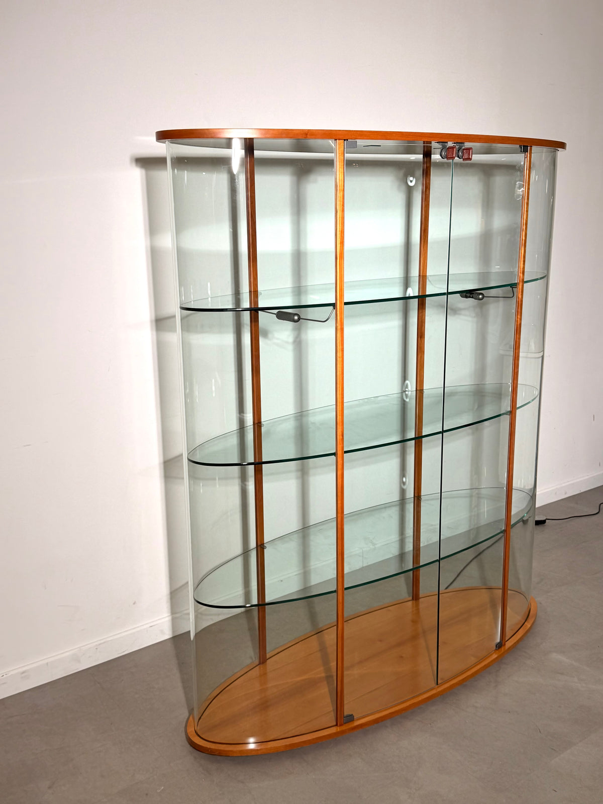 FLAM Italy Curved Glass Display Cabinet with Integrated Lighting