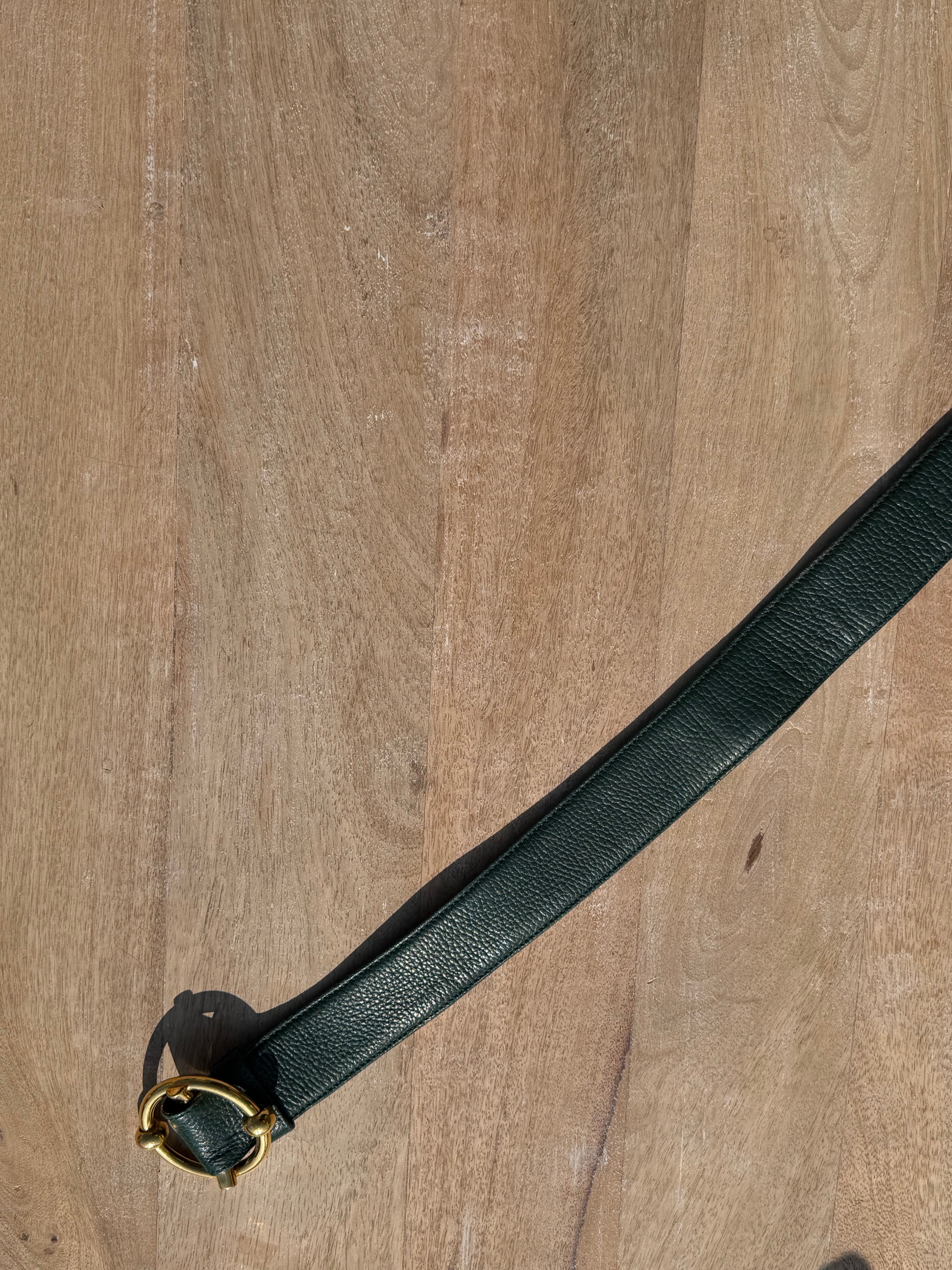Delvaux Green Leather Buckle Belt – Gold-Tone Hardware – Size 95 cm