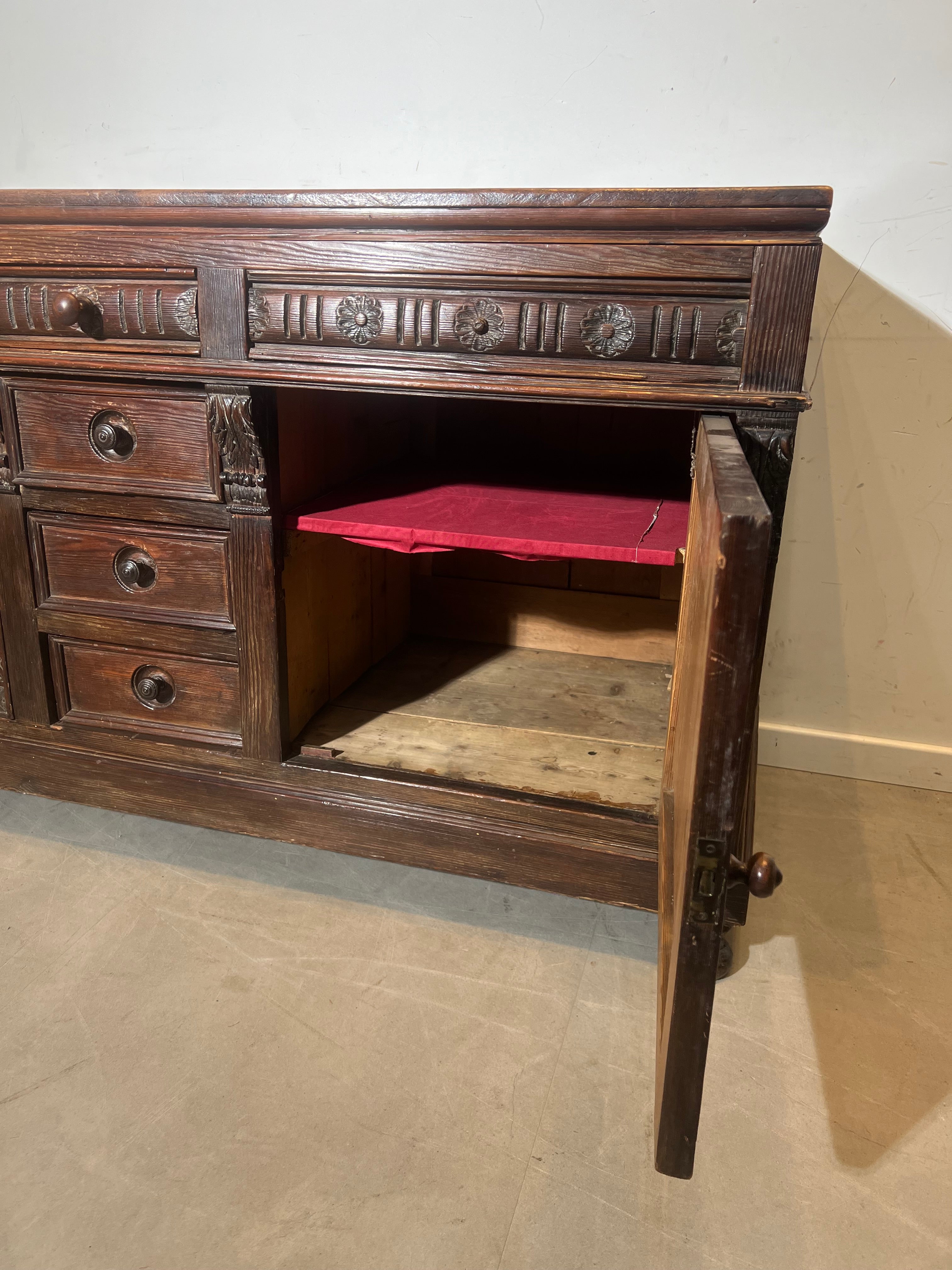 Antique Solid Oak Dressoir– Hand-Carved Details