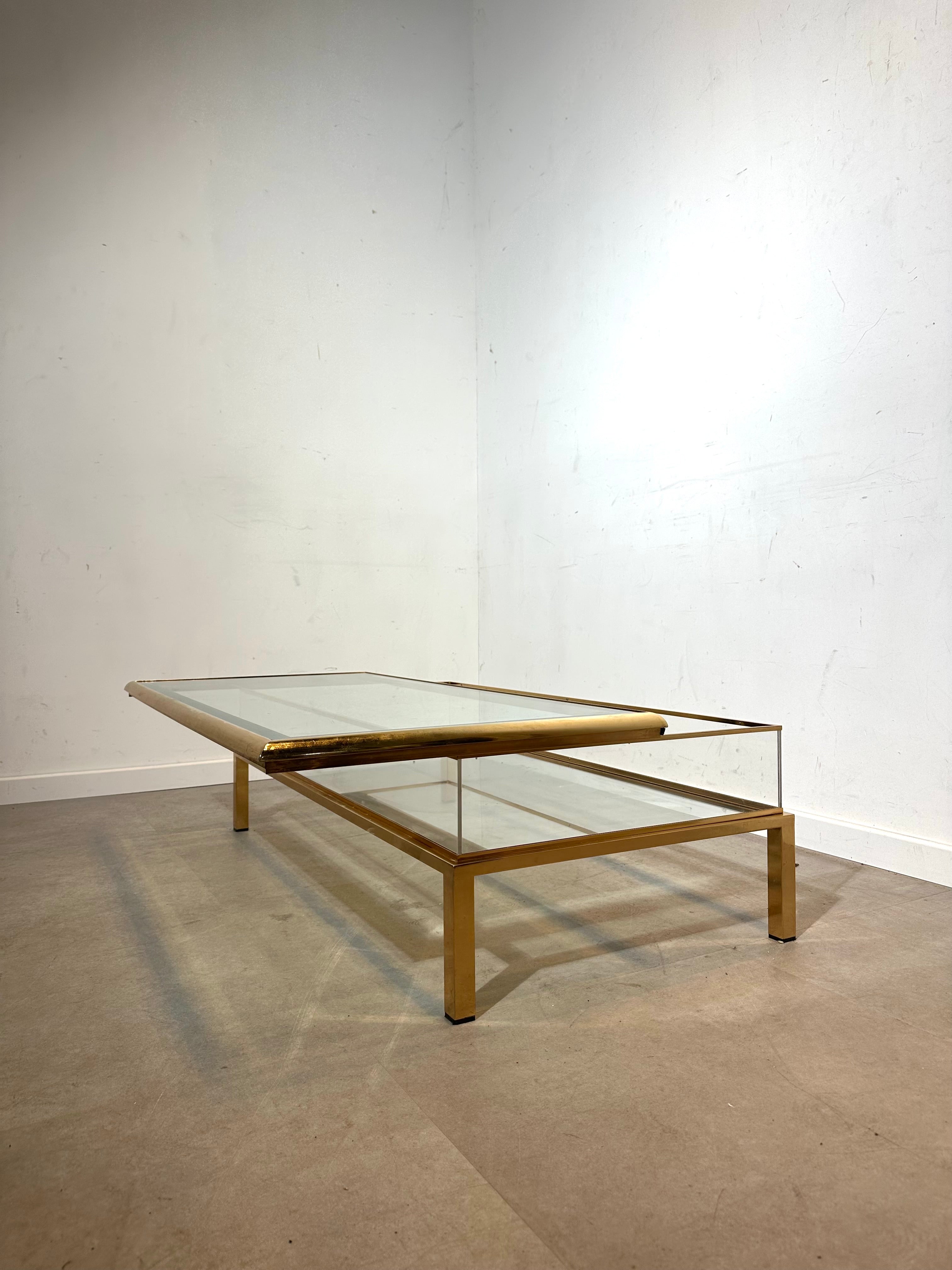 Vintage Brass and Glass Sliding Coffee Table