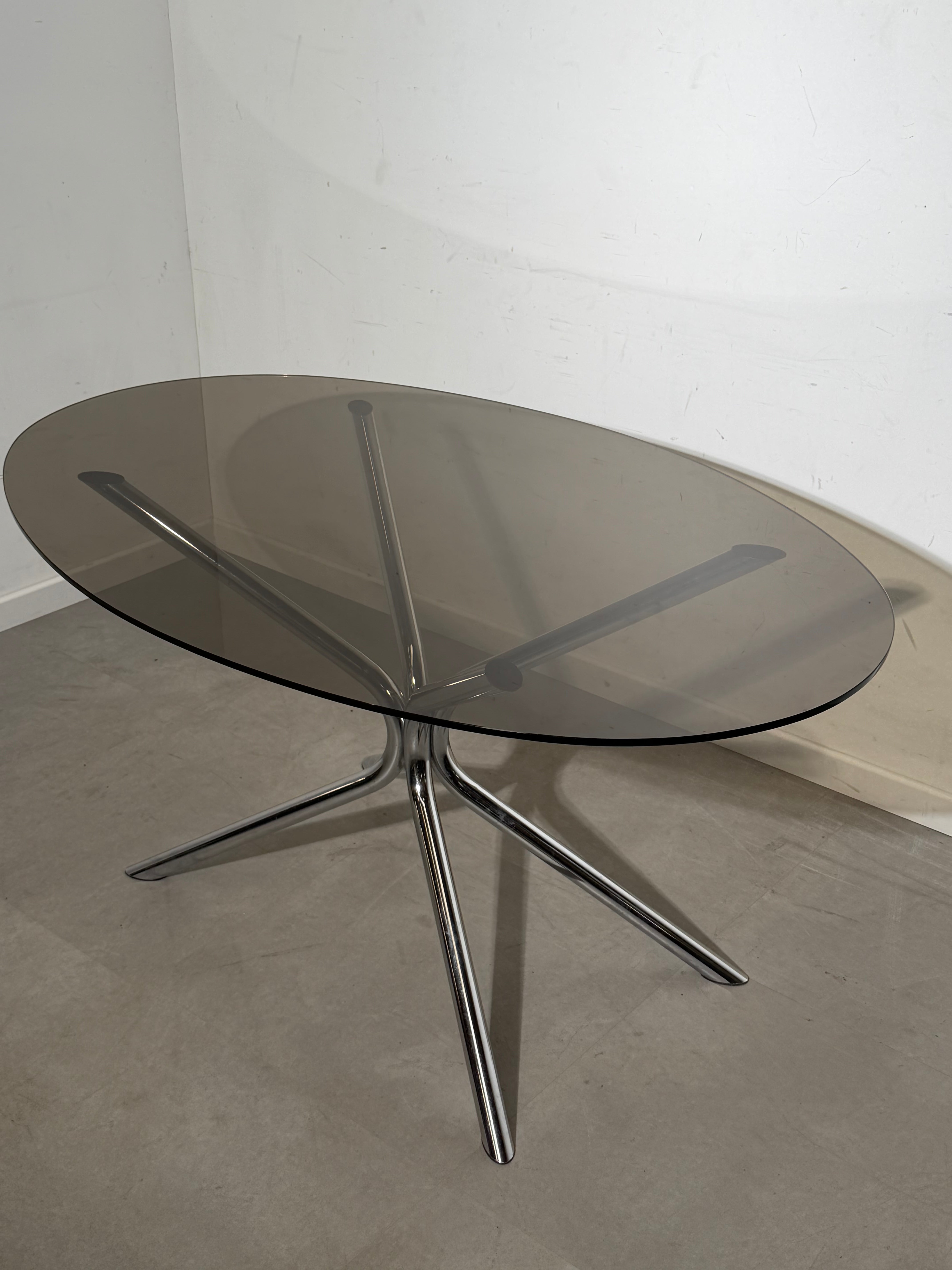 Vintage Chrome Glass Dining Table 150 cm